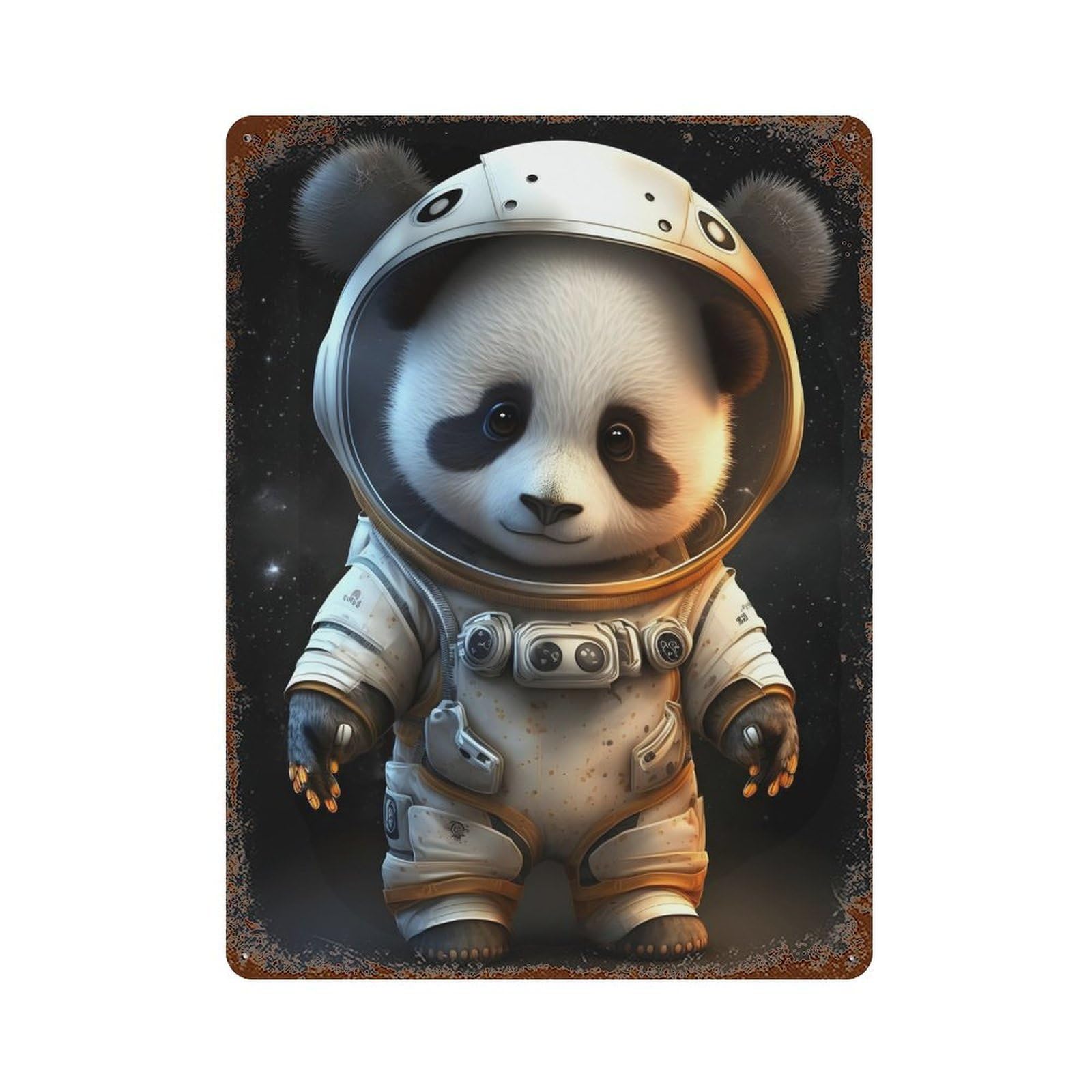Panda Astronaut Space Suit-4 Distressed Metal Wall Sign 15.7"x11.8", Shabby Chic Decor for Garage, Pub Or Kitchen
