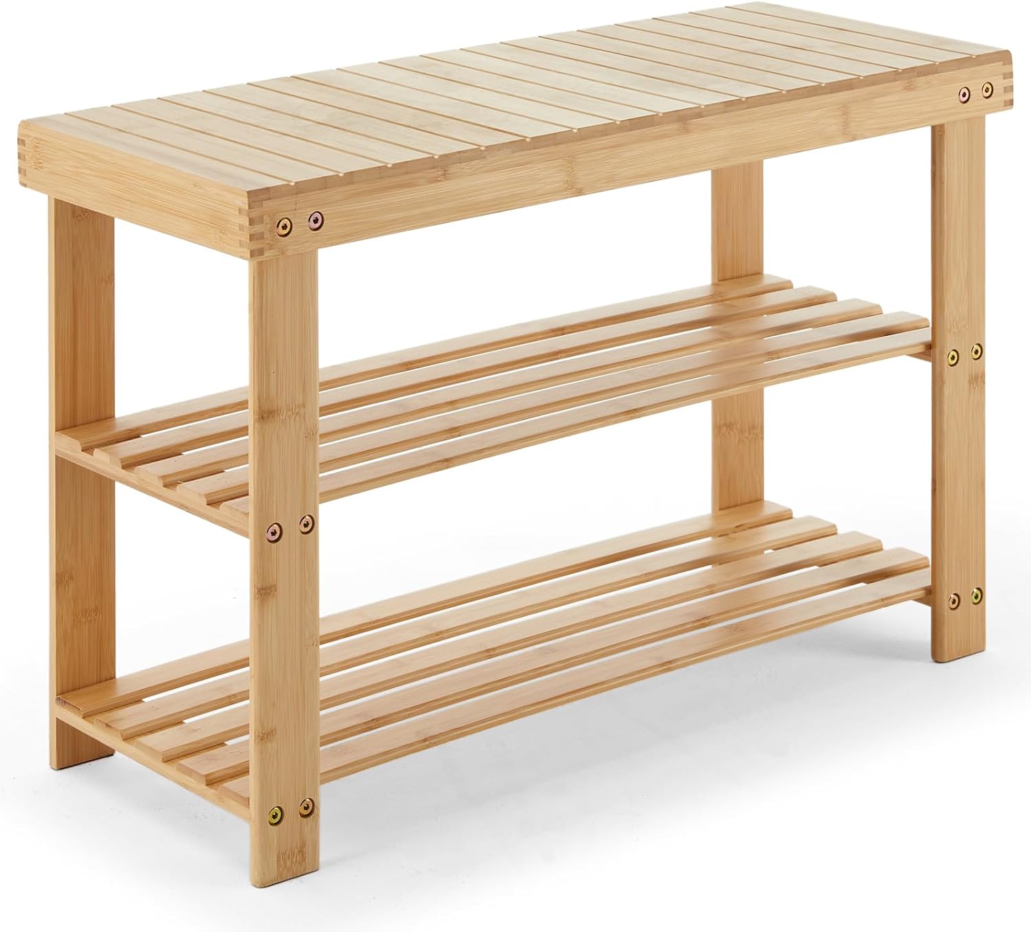 Sweetcrispy Shoe Rack Bench, 3-Tier Bamboo Entryway Storage Organizer, 286lb Capacity, Shoes Stand for FrontDoor Entrance, Bedroom, Living Room, Bathroom, Balcony, 11.3 x 27.6 x 17.8 Inches, Wood