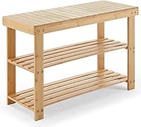 Sweetcrispy 3-Tier Bamboo Shoe Rack Bench: Entryway Storage Organizer, 286lb Capacity, Waterproof Wood Stand for Shoes - 11.3x27.6x17.8"