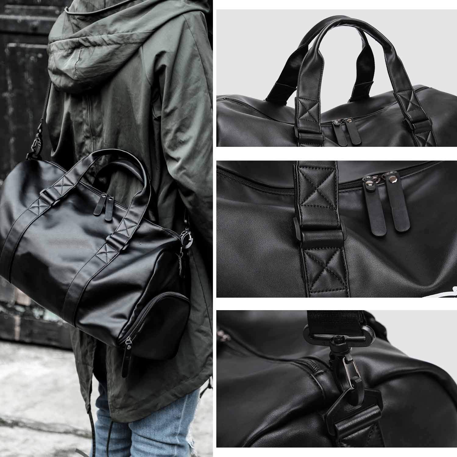 Neuleben - Bolsa de Deporte de Piel sintética con Compartimento para Zapatos, Impermeable, para Mujer, para Hombre, 30 L, Color Negro, tamaño Talla única, Volumen 30liters