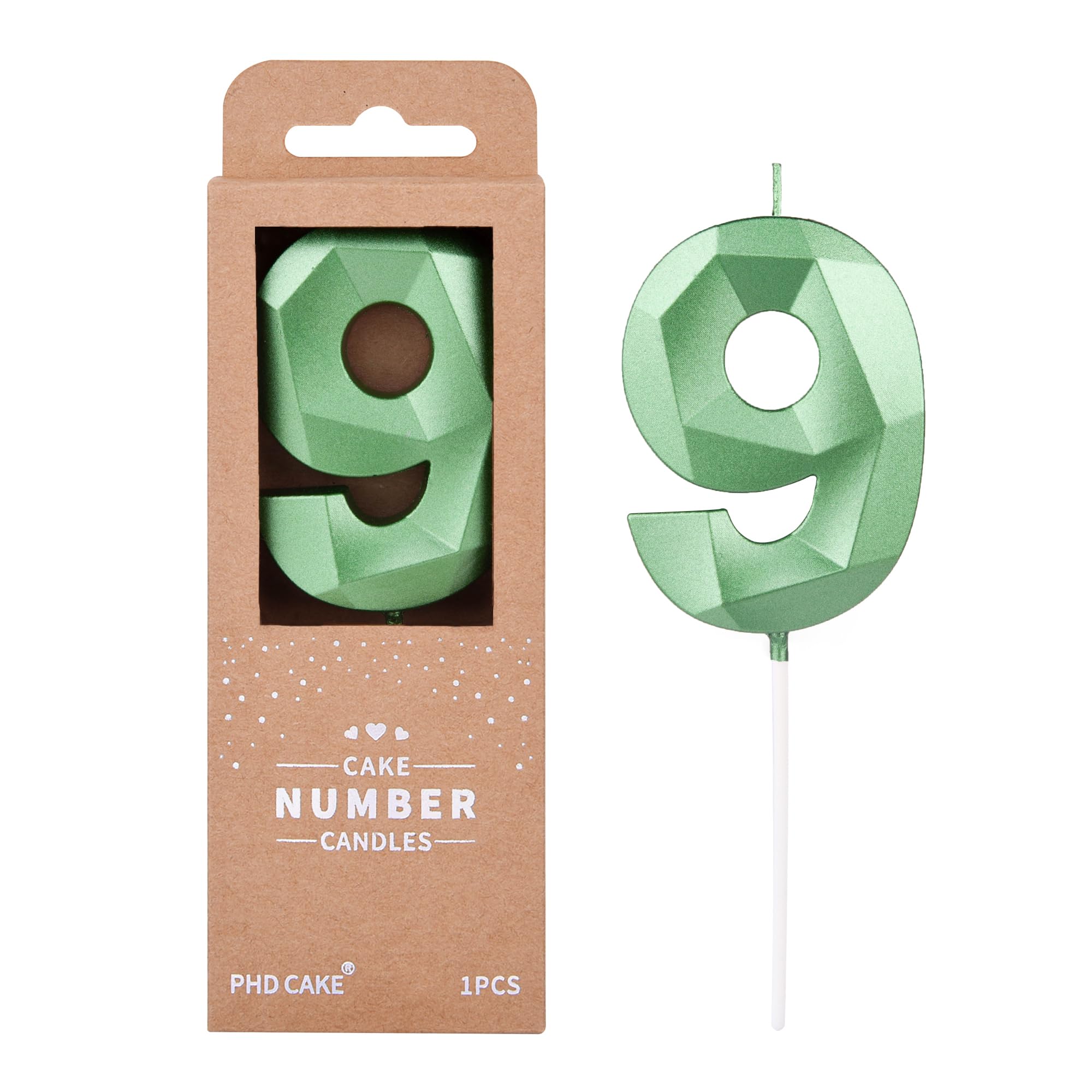 PHD CAKE 2.76 Inch Crystal Green 9 Number Cake Candle, Numeral Birthday Candles, Green Number Candles, Party Celebration