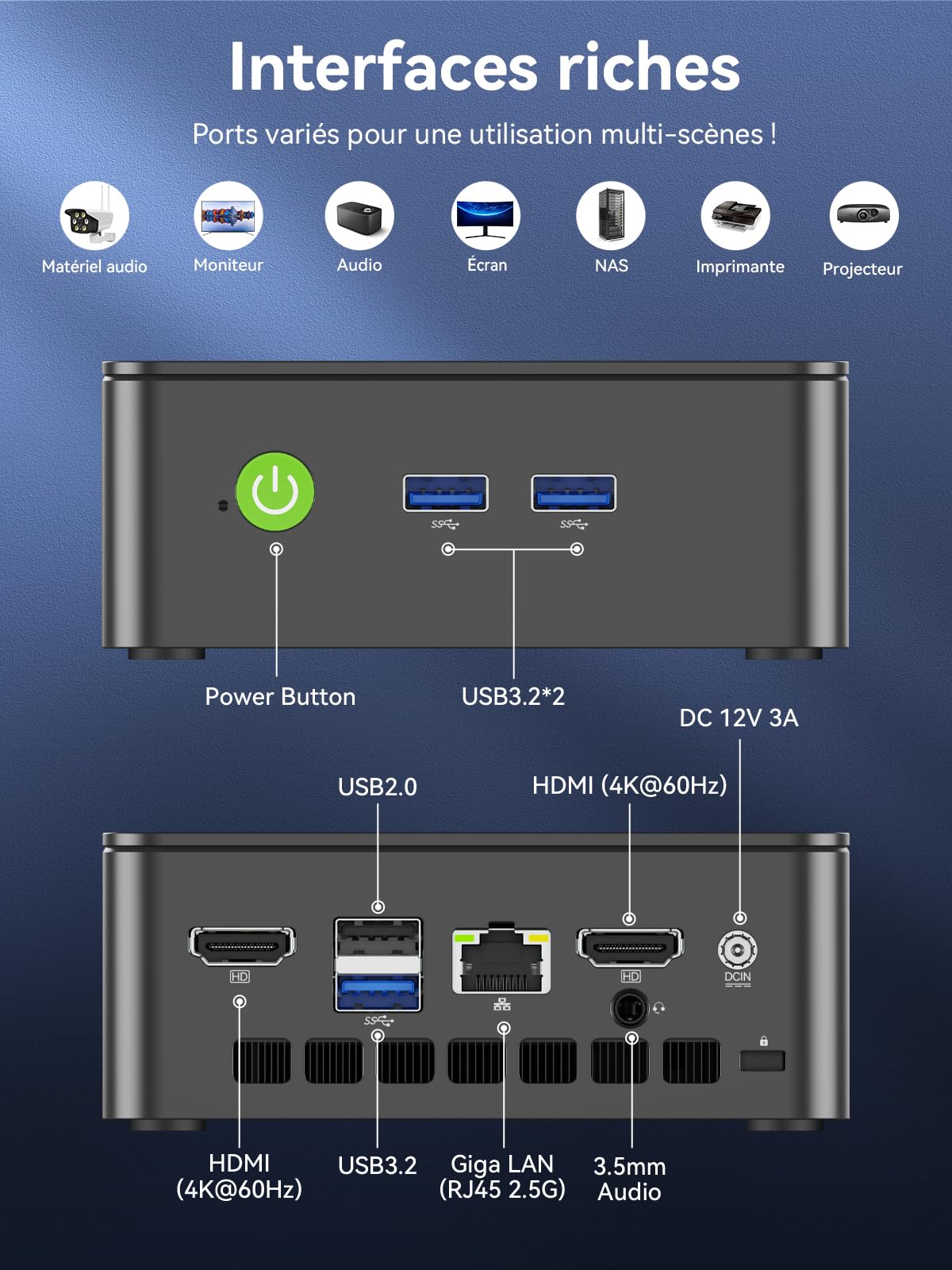 GMKtec Nucbox G3S Mini PC Intel N95 8 Go RAM 256 Go SSD 3x USB 3.2 Double HDMI 4K WiFi 5 BT5.0