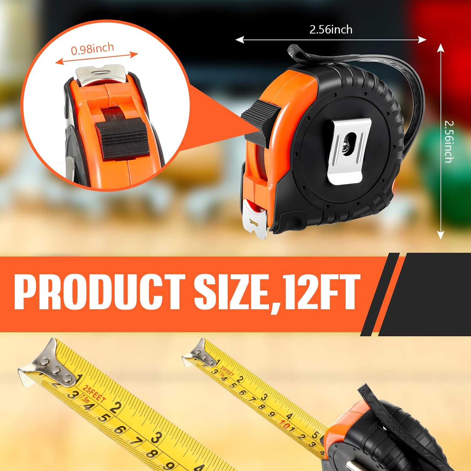 50 Pieces Tape Measure Retractable and Easy Read with Fractions Marked Easy Read Basics Self Locking Measuring Tape Bulk for Engineer Contractors(12 Ft,Orange)