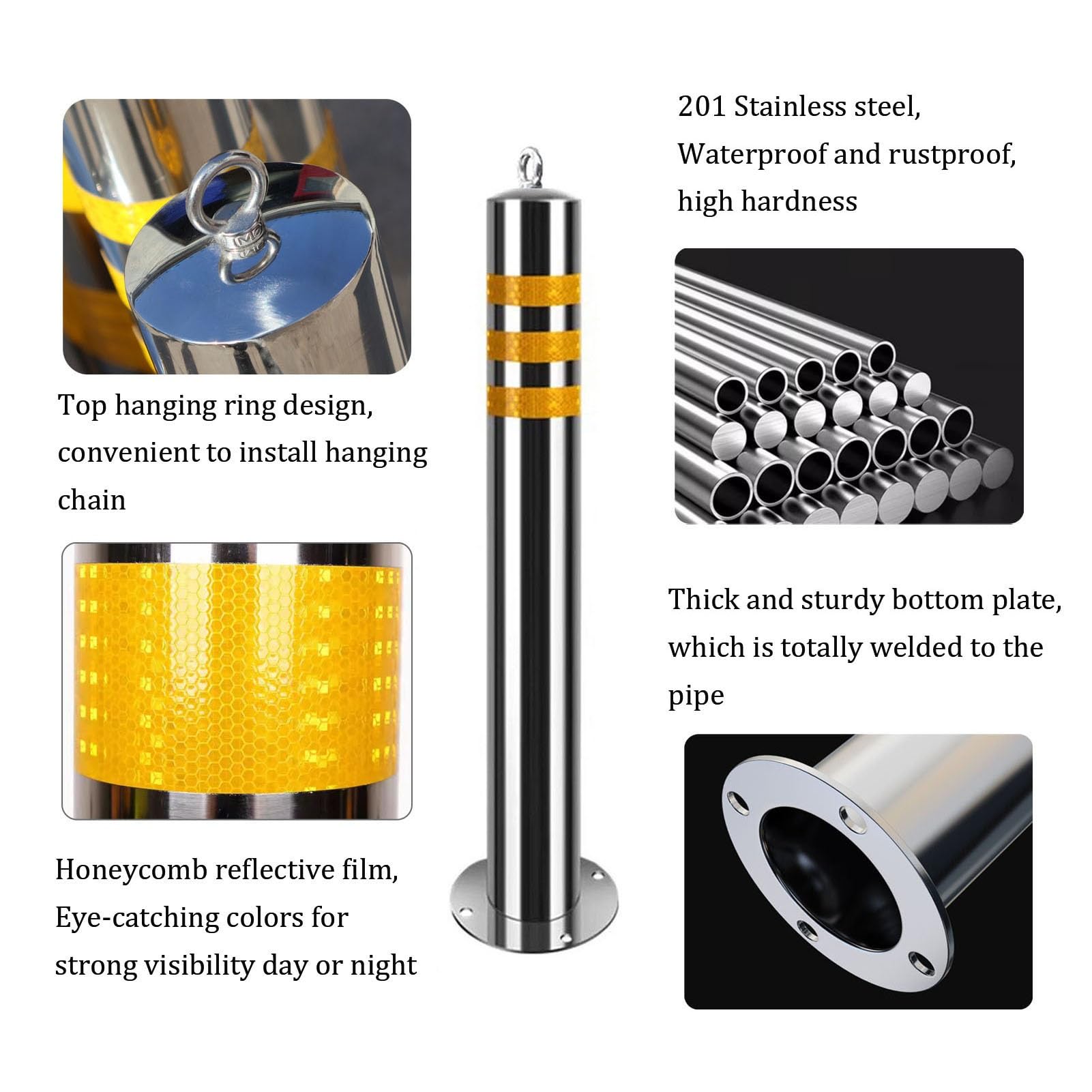 Générique Borne de sécurité Robuste en Acier Inoxydable, barrière Anti-Collision pour parkings et Zones de Circulation, 39,4 x 3 po, Solution Durable pour Usage Commercial et résidentiel (1 Paquet)