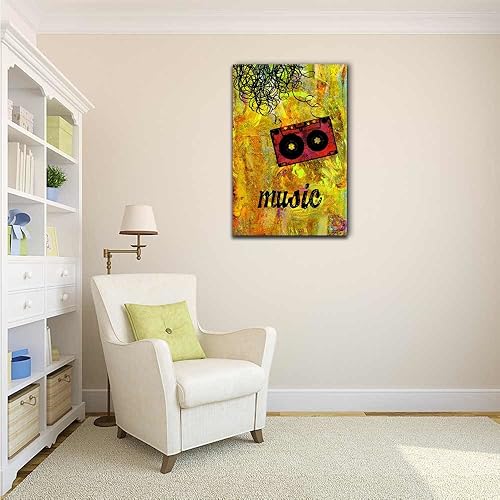 Miniatura 2 de wall26 - Arte de pared en lienzo musical - Cinta de audiocasete vintage - Arte moderno para el hogar con envoltura de galería  Listo para colgar -