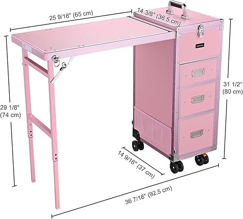 Vista 70 de BYOOTIQUE Estación de escritorio de mesa de manicura portátil para organizador de tecnología de uñas, estuche de maquillaje rodante con ruedas, 4