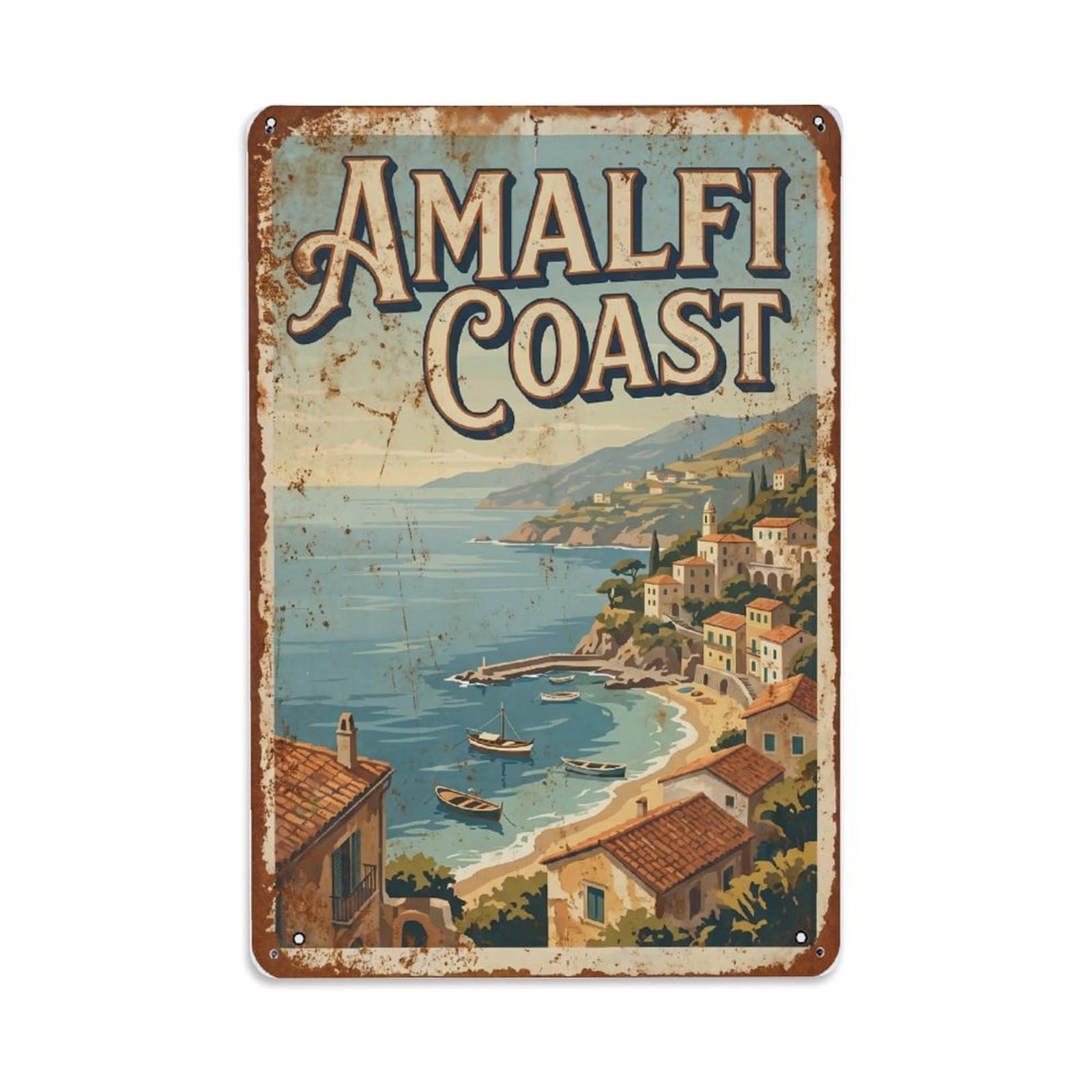 Vintage Travel Seascape Italy Coastal Metal Tin Sign Plaque Wall Decor for Cafe, Club Bar, Office, Home Garden Metal Poster 8x12Inch