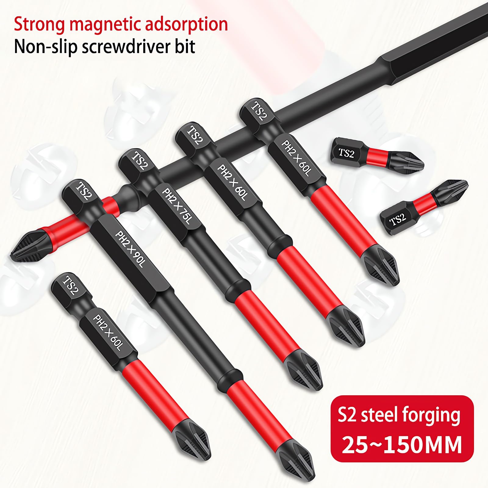 Juego de brocas magnéticas de alto impacto, brocas magnéticas PZ2 PH2, acero S2, antideslizante, a prueba de golpes, vástago hexagonal para destornilladores eléctricos (12 piezas)