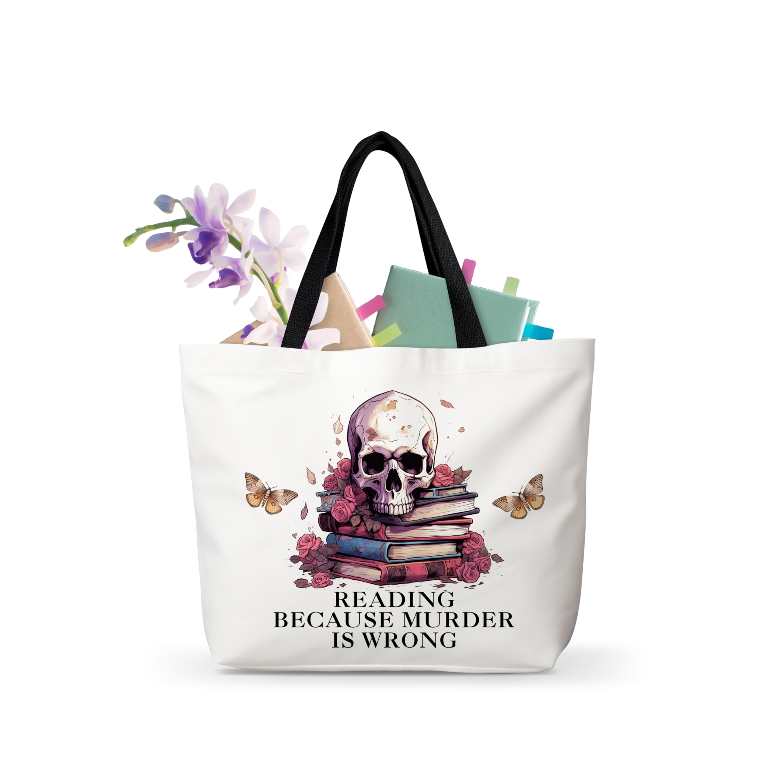 MVZX Skeletons Lover Gifts, Reusable Grocery Shopping Bag,Gifts For Women Reader Skull Lover Bookish Bookworm Book Nerd