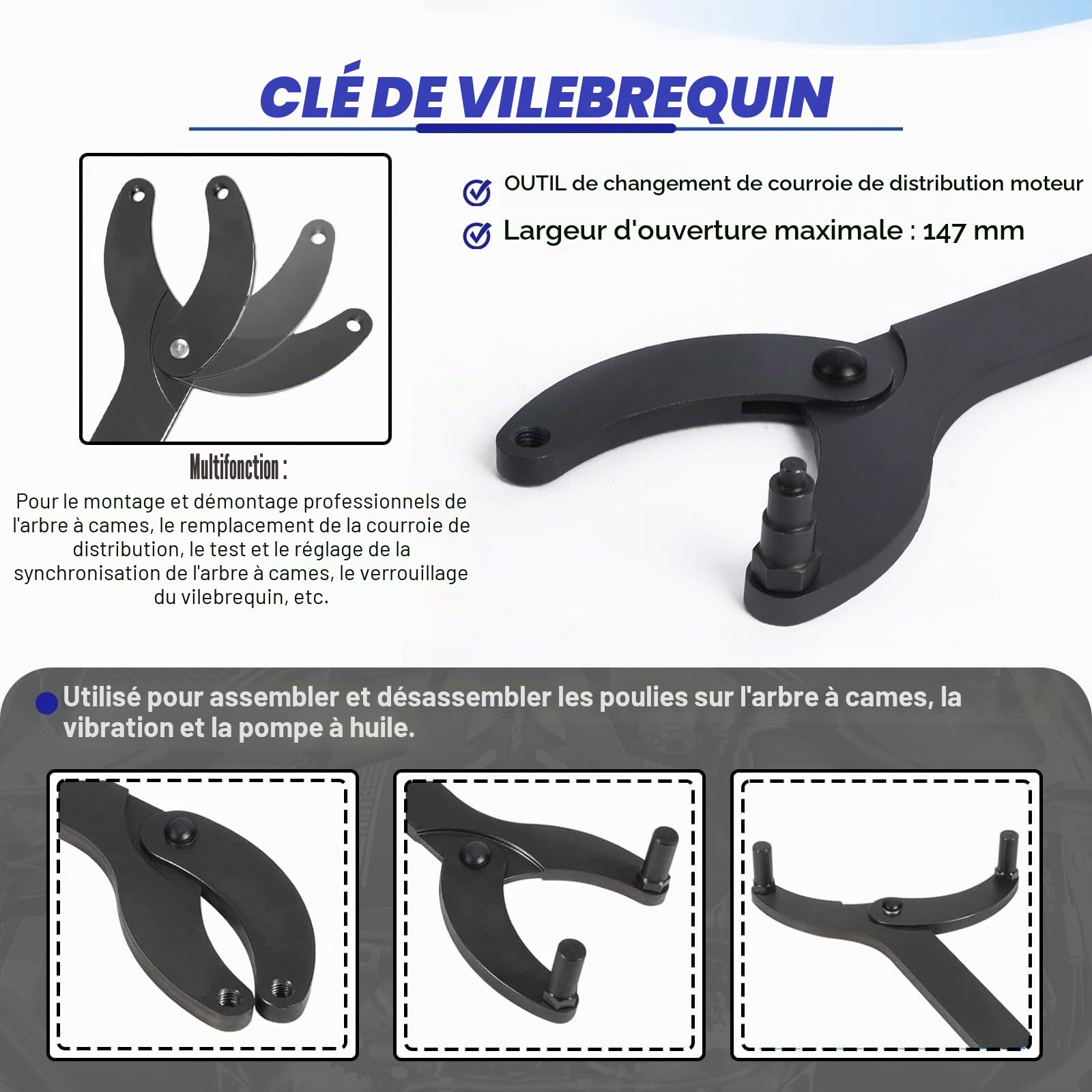 MRCARTOOL Outils pour Arbres à Cames Moteur Automobile T10172A T10554 Jeu d'outils de Maintien d'arbre à Cames Clé Universelle de Vilebrequin pour VAG Compatible avec V.W avec VAG avec Skoda