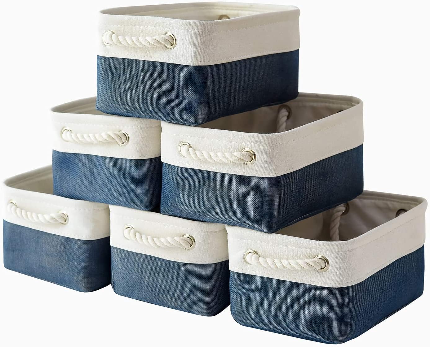 TheWarmHome Storage Basket for Organizing – Small 12x8x5.2 inch 6 Pack Collapsible Storage Bin for Shelves, Canves Storage Cubes for Organizer Cloth Box Gift Toys Closet (White & Jean Blue) TheWarmHome Storage Basket for Organizing – Small 12x8x5.2 inch 6 Pack Collapsible Storage Bin for Shelves, Canves Storage Cubes for Organizer Cloth Box Gift Toys Closet (White & Jean Blue)
