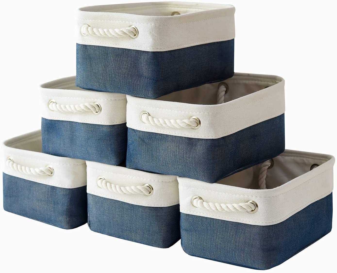 TheWarmHome Storage Basket for Organizing - Small 12x8x5.2 inch 6 Pack Collapsible Storage Bin for Shelves, Canves Storage Cubes for Organizer Cloth