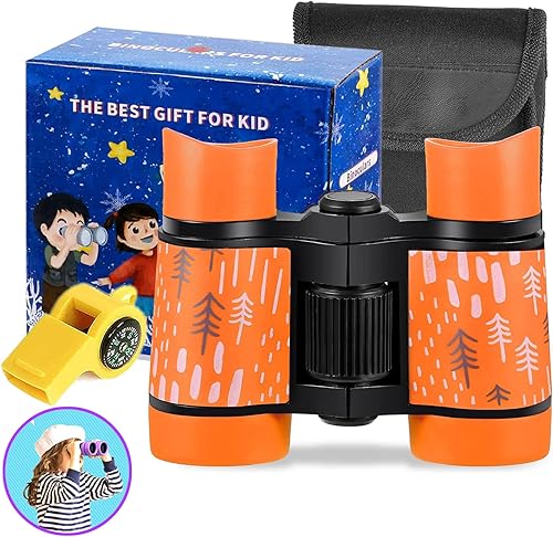 Vista 8 de Binoculares para niños y niñas, el mejor regalo para niños de 3 a 12 años, óptica a prueba de golpes, mini juguetes binocuolares compactos, forro