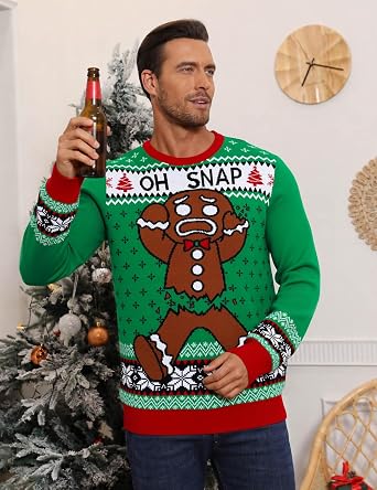 RAISEVERN メンズ アグリークリスマスセーター Xmas 長袖 プルオーバー ニットトップ