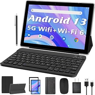 2 in 1 Tablet 10 inch, Android 13 Tablet with Keyboard，6 +64 GB+1TB Expand, 5G Wi-Fi, BT,Dual Carema, Google GMS Certified Tablet PC (Black)