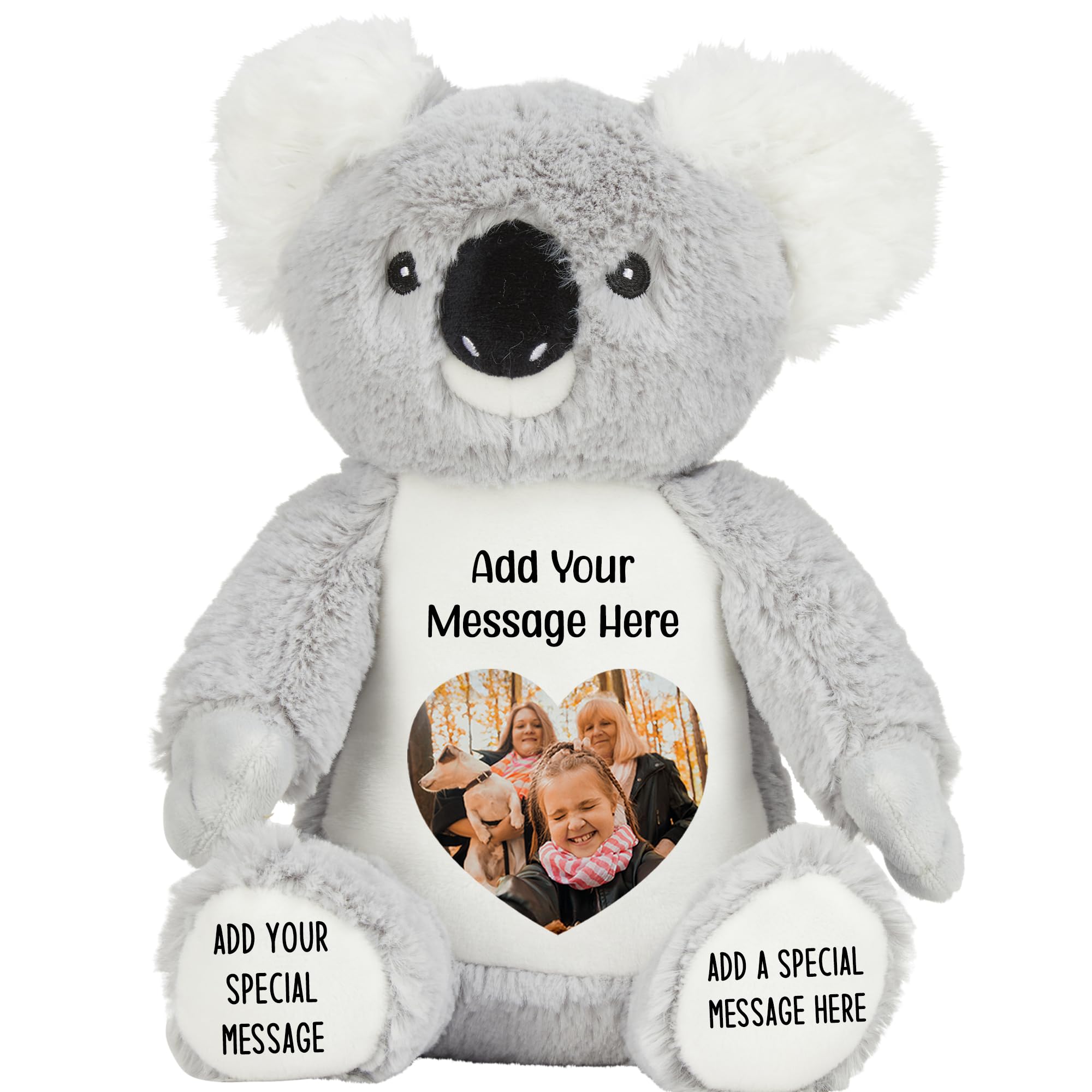 Personalised Photo Teddy Bear – Add Photo on Front & Text on Feet | 28 Styles | Custom Keepsake Gift for Baby, Sympathy, Birthday & More (Grey Koala Teddy Bear)