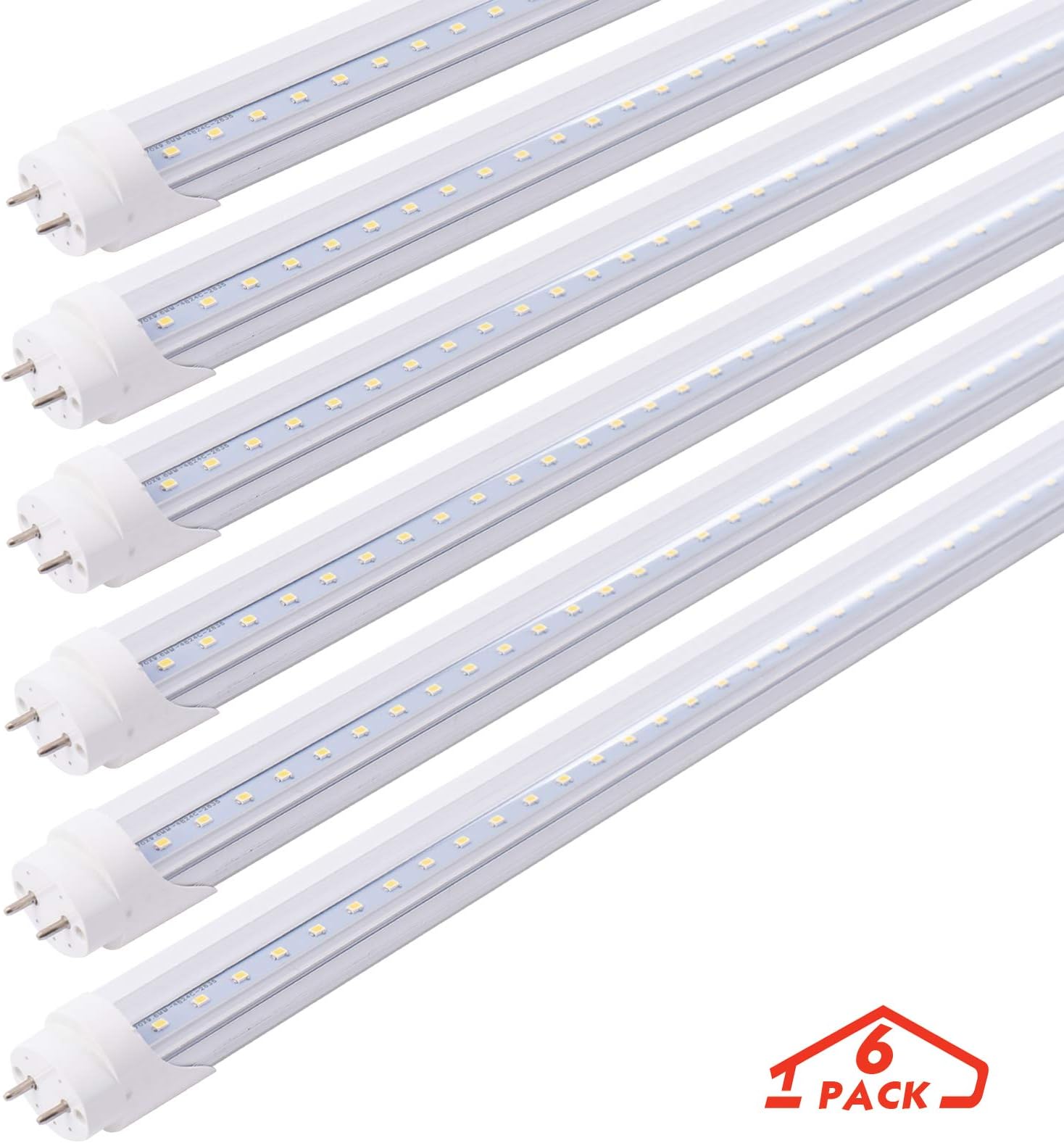 6 Pack T8 LED Emergency Tube Light 4 Foot 20W White Daylight 6500k G13 Base LED Bulbs Lights Emergency Lamp Battery Built-in Ballast Bypass 4FT Fluorescent Tube Light Replacement