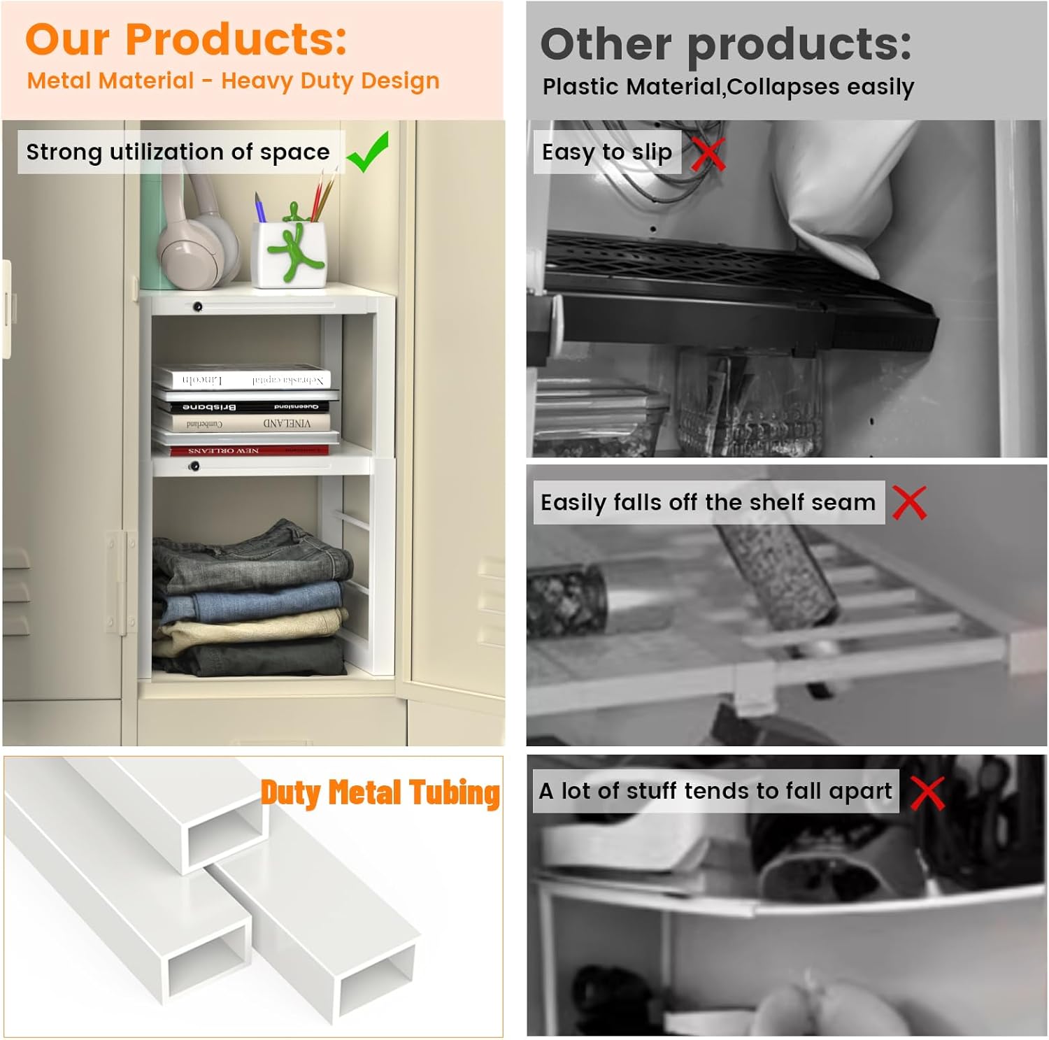 Locker Organizer Shelf White, Metal Adjustable Width and Height, Ideal Locker for School, Office, and Gym Lockers, Extends Locker Storage Organization
