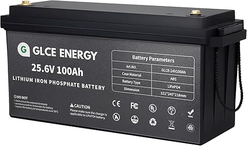 GLCE ENERGY Batería de litio LiFePO4 de 24 V 100 Ah, BMS de 100 A, vida útil de 10 años con batería recargable de más de 10000 ciclos profundos para