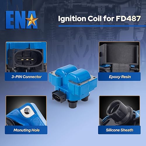 Miniatura 4 de ENA Juego de 2 bobinas de encendido azul con 8 bujías de platino y juego de cables azules compatibles con Ford Crown Victoria E-150 F-150 F-250