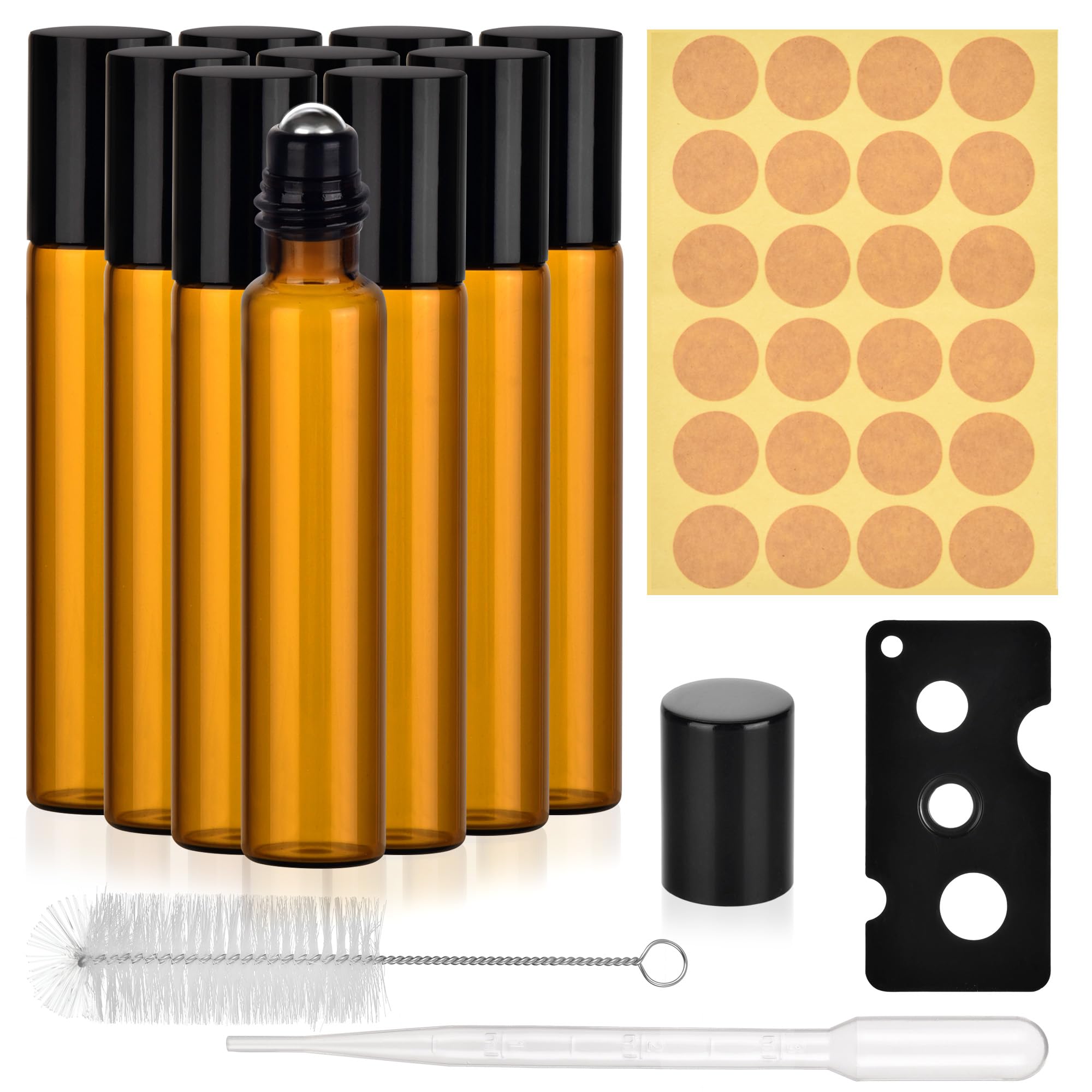 10 Pièces Roll on Vide, 10 ml Marron Bouteilles à Rouleaux D'huiles Essentielles, Flacon Roll on Huiles Essentielles avec Bille en Acier Inoxydable pour Aromathérapie, Lotions, Parfum