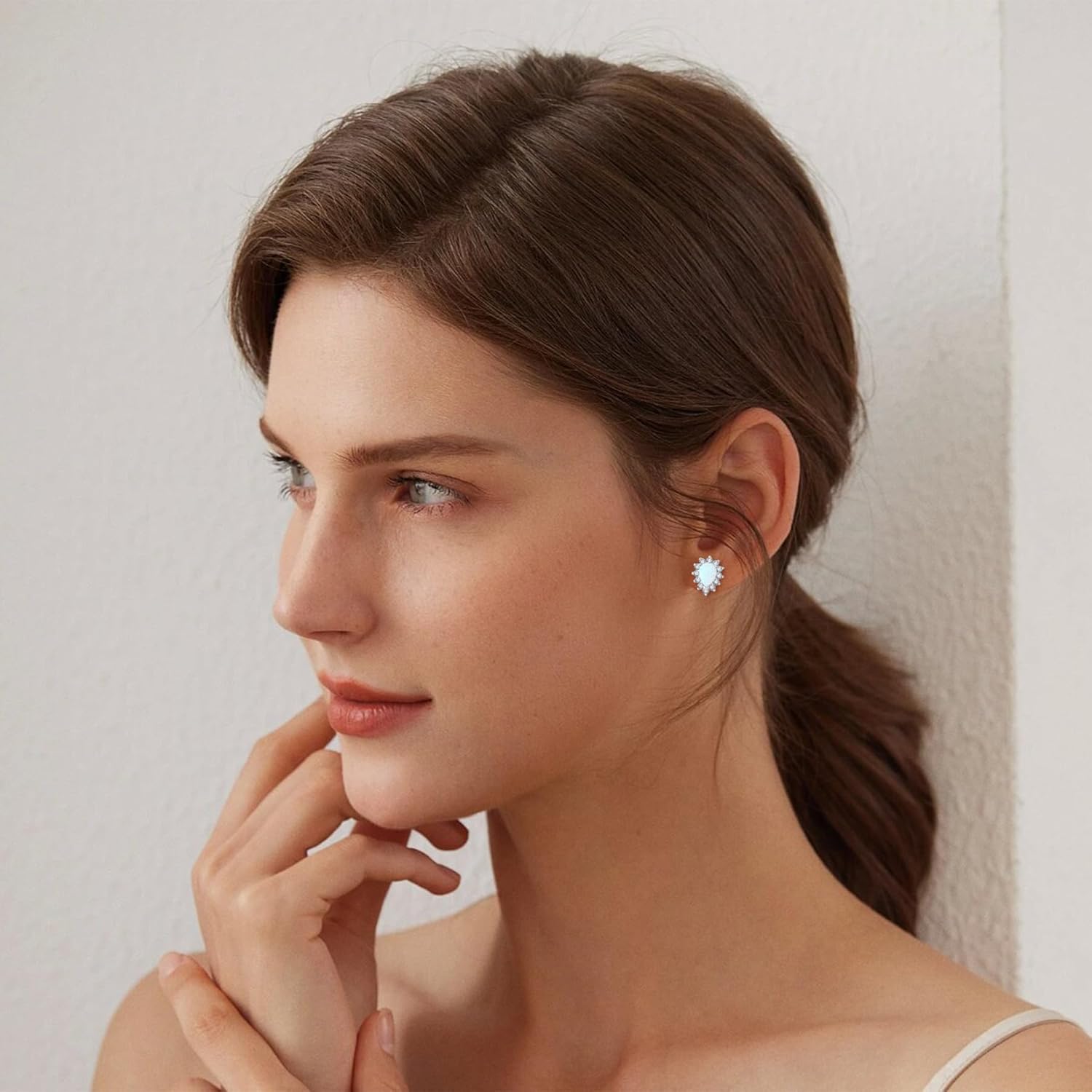 Created Opal Earrings 925 Sterling Silver Stud Earrings 5A Cubic Zirconia Jewelry for Women - Image 2