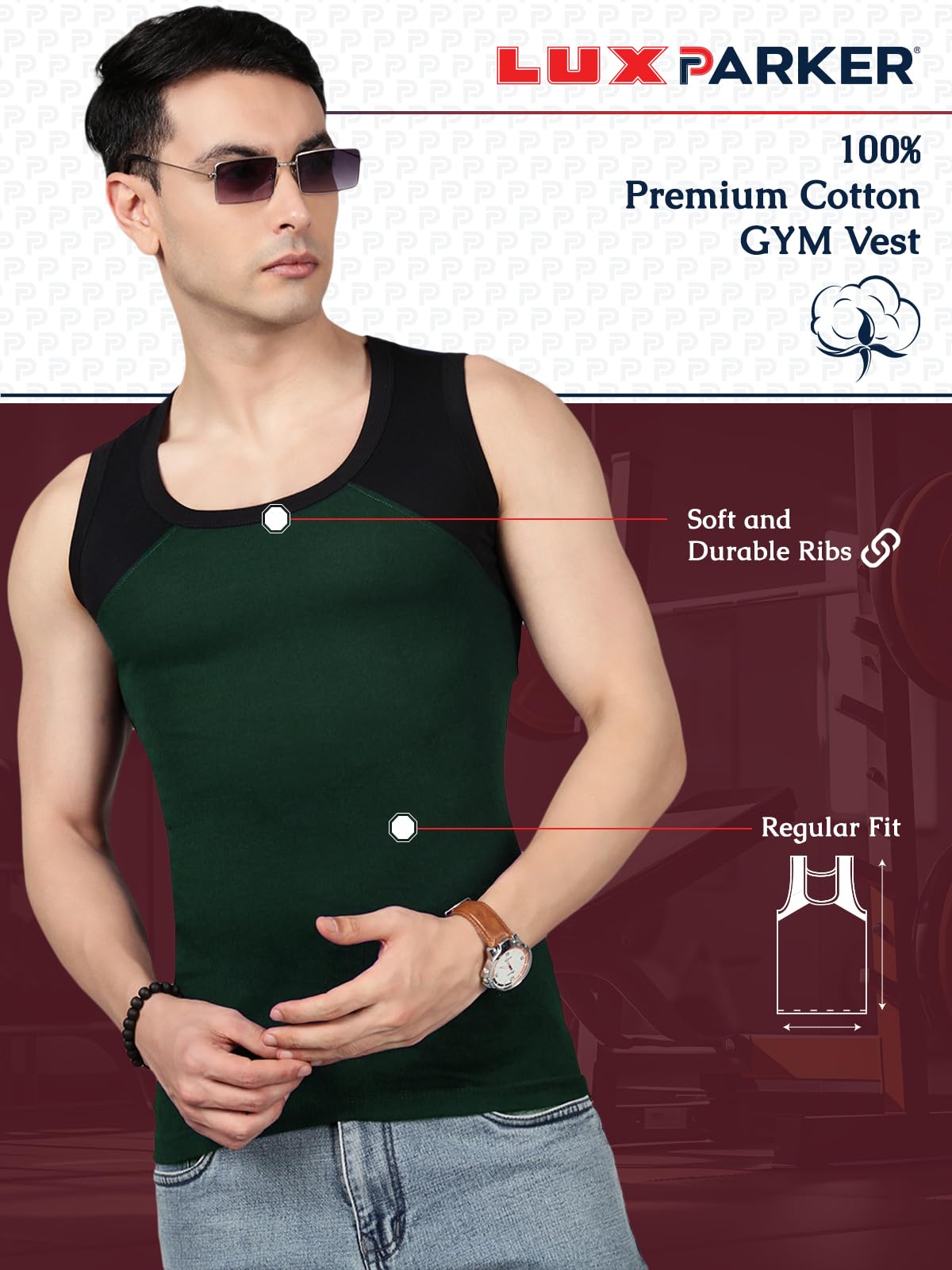 Lux Parker Men's Cotton Solid Gym Vest_LUX_Parker_1501_Gym_Vest_COL_90_5PC 2