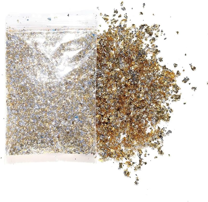 Gold Leaf Sheets, 2-10g Glitter Foil Flakes for DIY Crafts, Mold Decoration, Nail Art, Gold Foil Filler for Art Projects and Home Decor (Black Gold, 10G)