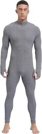 Mens One Piece Textured Stripe Bodysuit Mock Neck Long Sleeve Unitard Full Jumpsuits