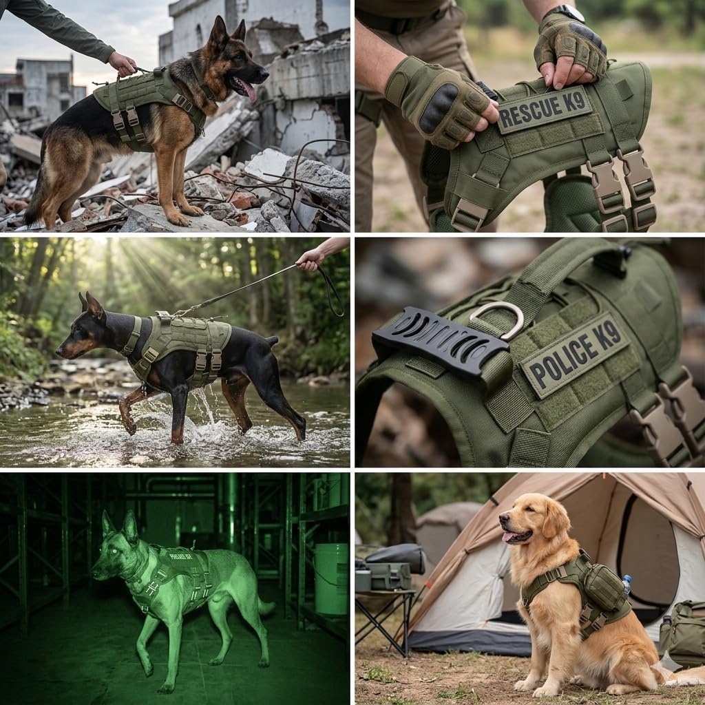 Tactical Dog Harness No Pull – Heavy Duty Service Dog Vest with MOLLE System & Handle, Escape Proof for Large Dogs German Shepherd Pitbull, Emotional Support Working Dog Gear