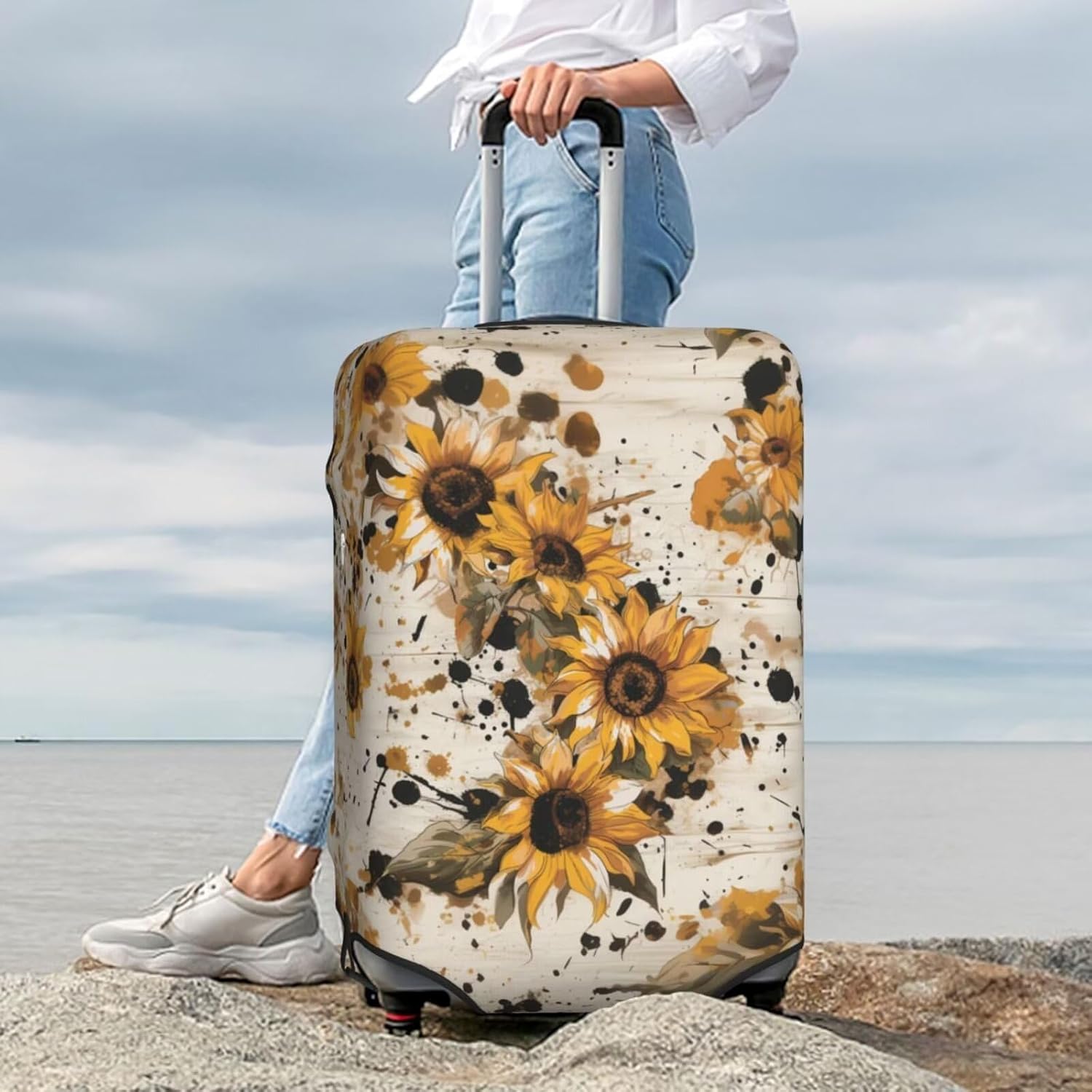 Luggage Cover Travel Luggage Covers for Suitcase Art Sunflower Print Carry on Luggage Cover Cute Flower Baggage Gear Covers Portable Travel Accessories image 2
