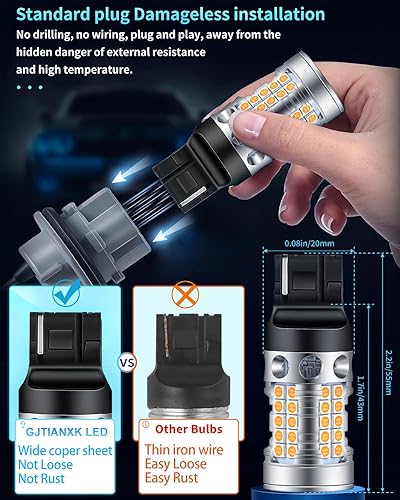 Miniatura 6 de Bombillas LED 7440 para luces direccionales, amarillo ámbar, 2200 K, extremadamente brillantes, CANBUS, sin errores, T20 7440A 7440NA 7441 WY21W,