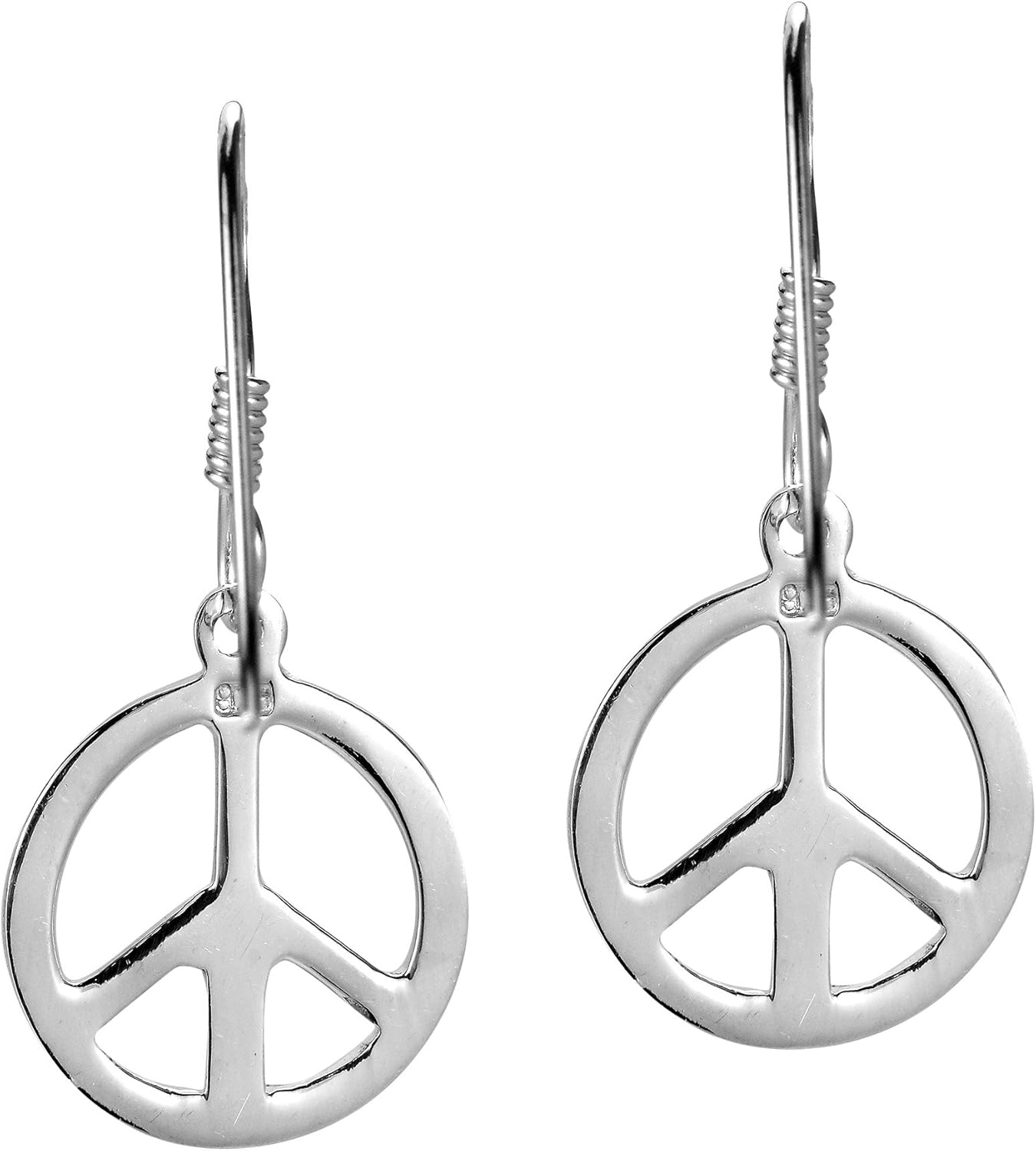 AeraVida Minimalist Peace Symbol .925 Sterling Silver Dangle Earrings, 0.51x1.14 inch | Dainty Earrings | Small Peace Earrings