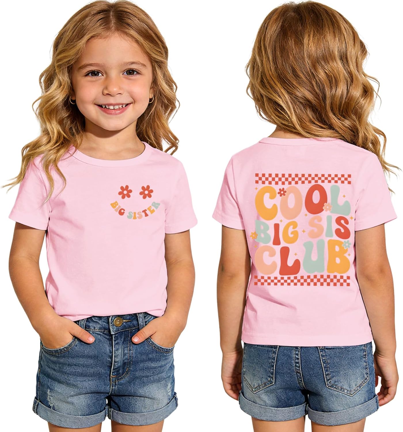Big Sister T-Shirt for Toddler Girls Cool Big Sis Club Shirts Baby Announcement Tees Short Sleeve Tops Clothes 1-6Y