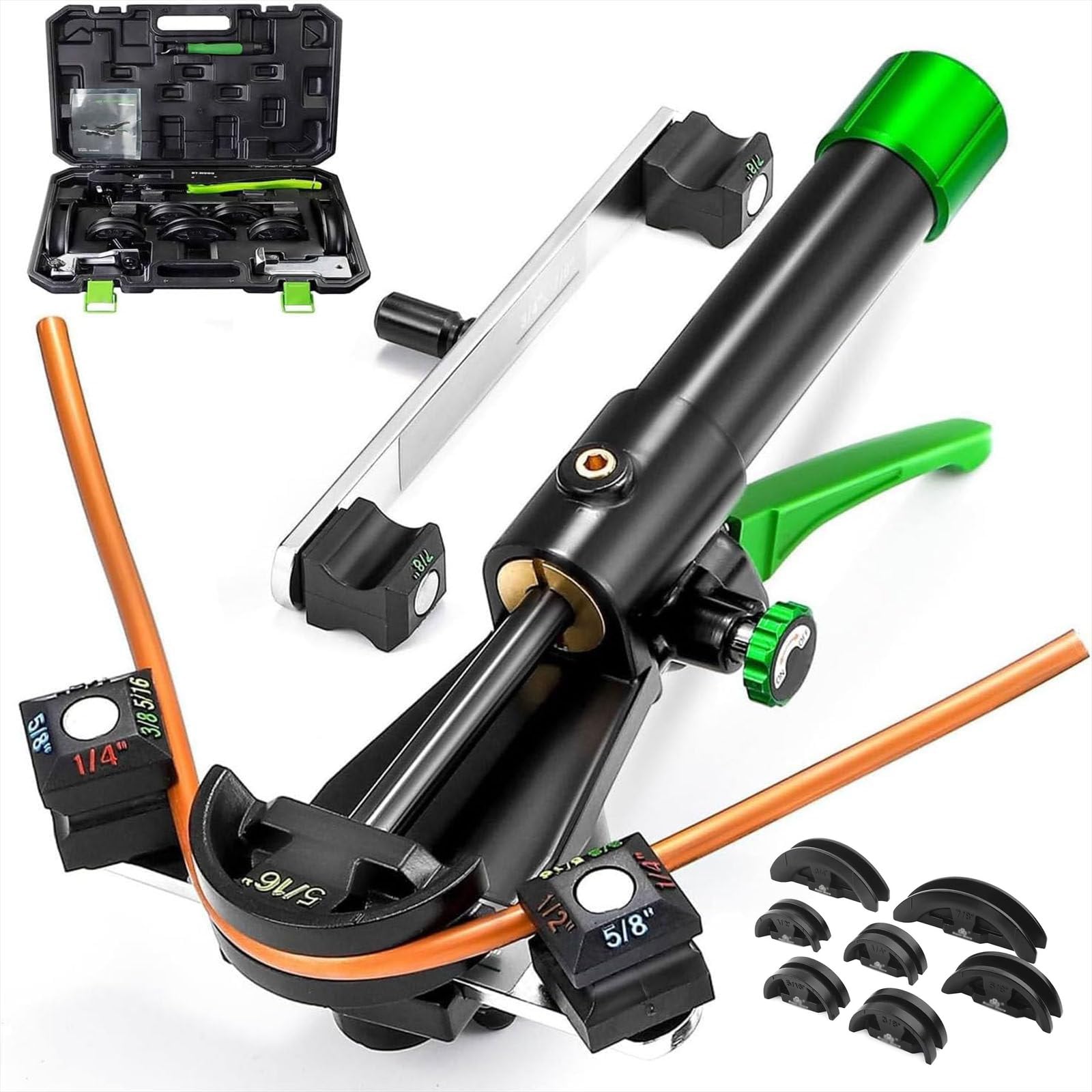 JXYQ Hydraulic Tubing Bender Kit, Professional Pipe Bending Tool with 7 Dies for HVAC Installation, Automobile Maintenance, and Mechanical Engineering Operations