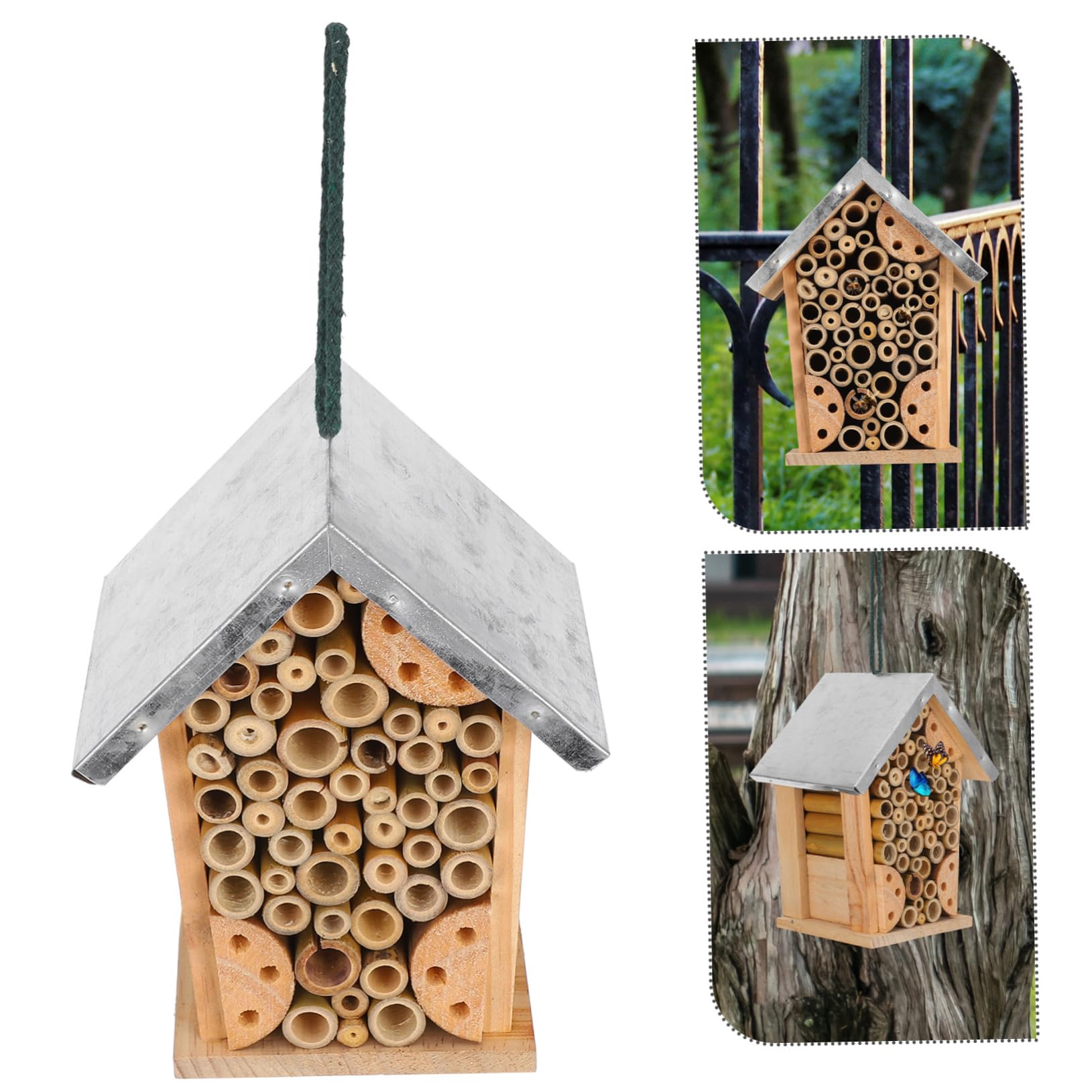 Supvox Wetterfestes Insektenhotel und Eisen zum Aufhängen für Bienen und Bestäuber im Garten 2 Funktionen Robust