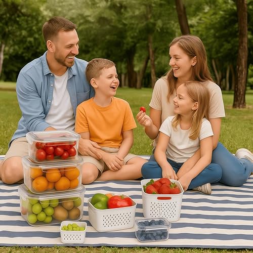 Miniatura 7 de Recipientes herméticos de almacenamiento para refrigerador con colador extraíble, caja de almacenamiento de alimentos con cesta de drenaje, aptos