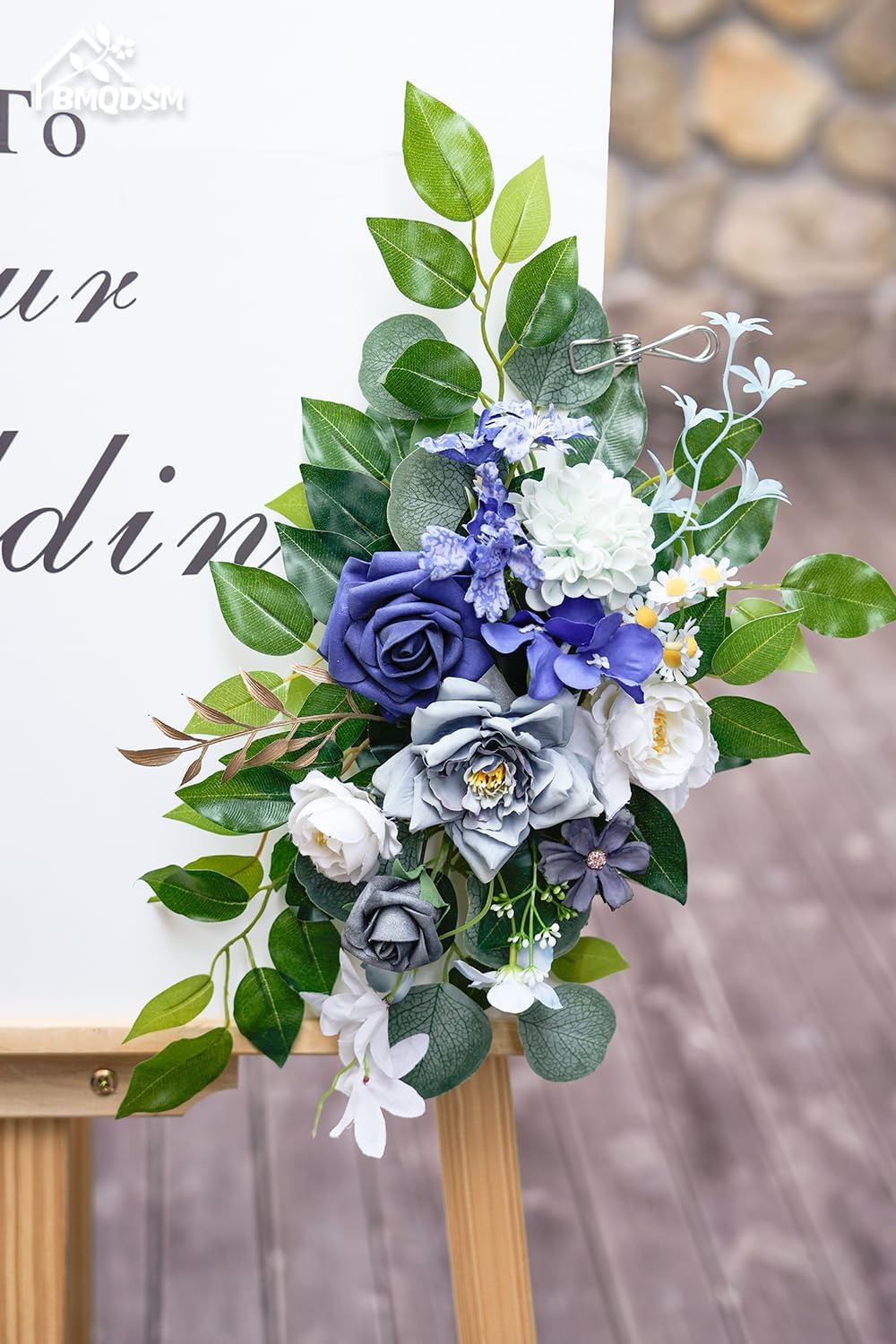 Wedding Welcome Signs Floral(Pack of 2)，Wedding Arch Flowers for Wedding Decorations and Reception Backdrop Decoration (Blue)