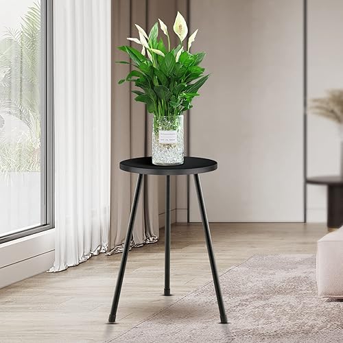 Miniatura 2 de Soporte alto para plantas, soporte de madera de mediados de siglo, mesa negra para macetas, soporte de metal para plantas, decoración moderna