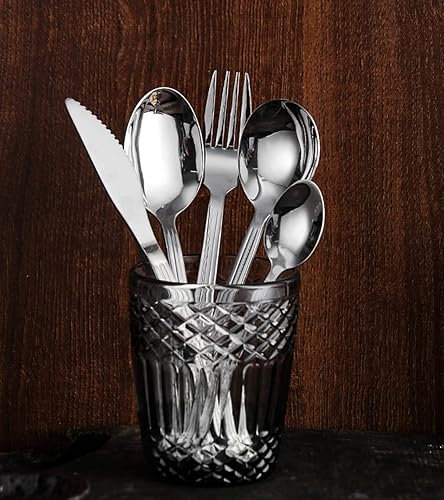 Miniatura 3 de Juego de cubiertos para 6 cubiertos modernos de acero inoxidable de alta calidad, mango a rayas, 30 piezas, incluye cuchillos, tenedores y cucharas,