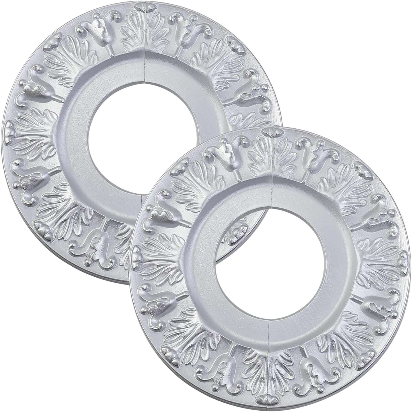 Split Ceiling Medallion,2 Pcs Polyurethane Ceiling Medallion,Round Decorative Ceiling Fan Medallions,10"OD x 4.3"ID,Bright Silver