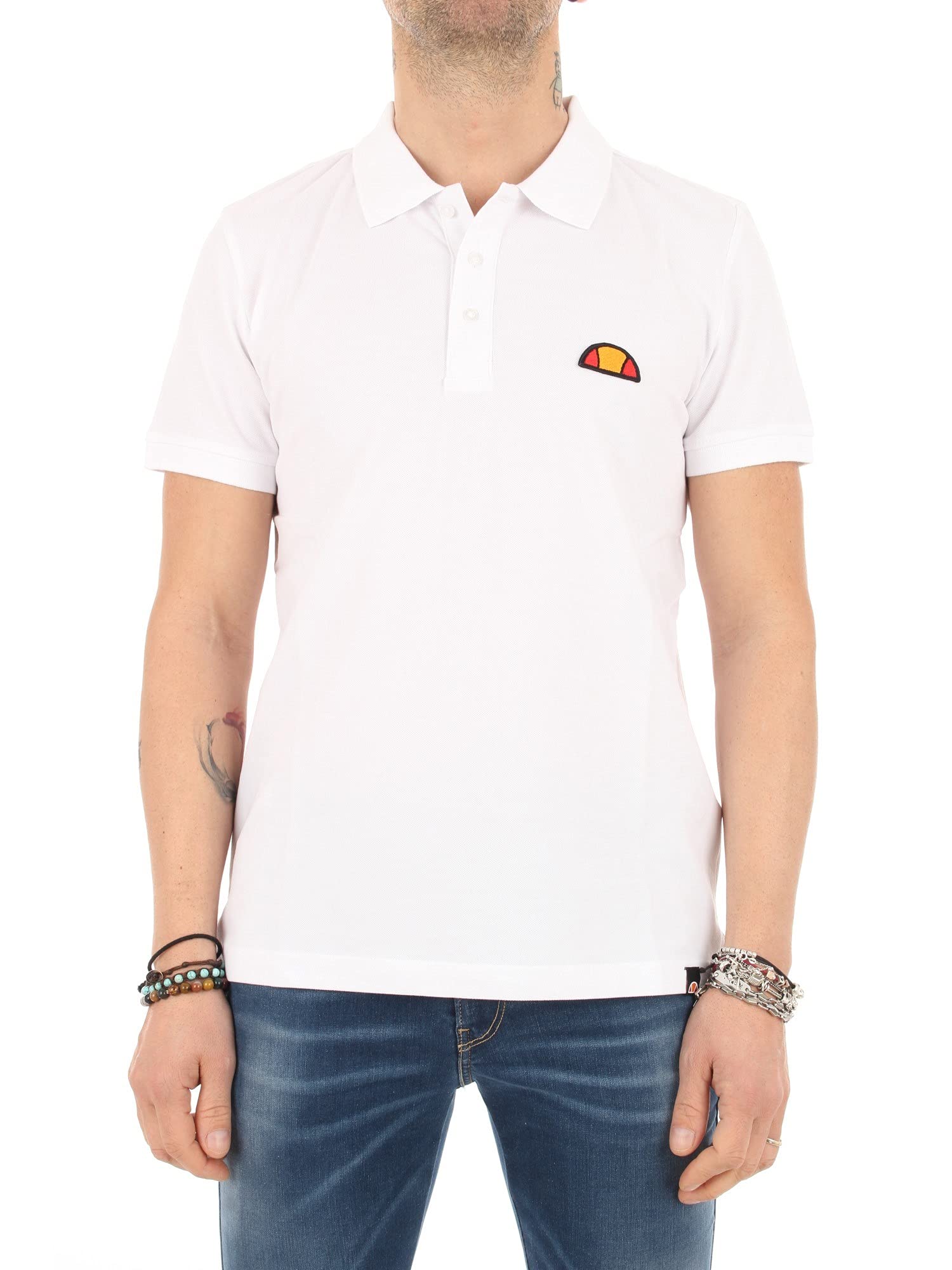 Ellesse Polo Man Short Sleeve Logo Patch Embroidery 100% Cotton - White - L