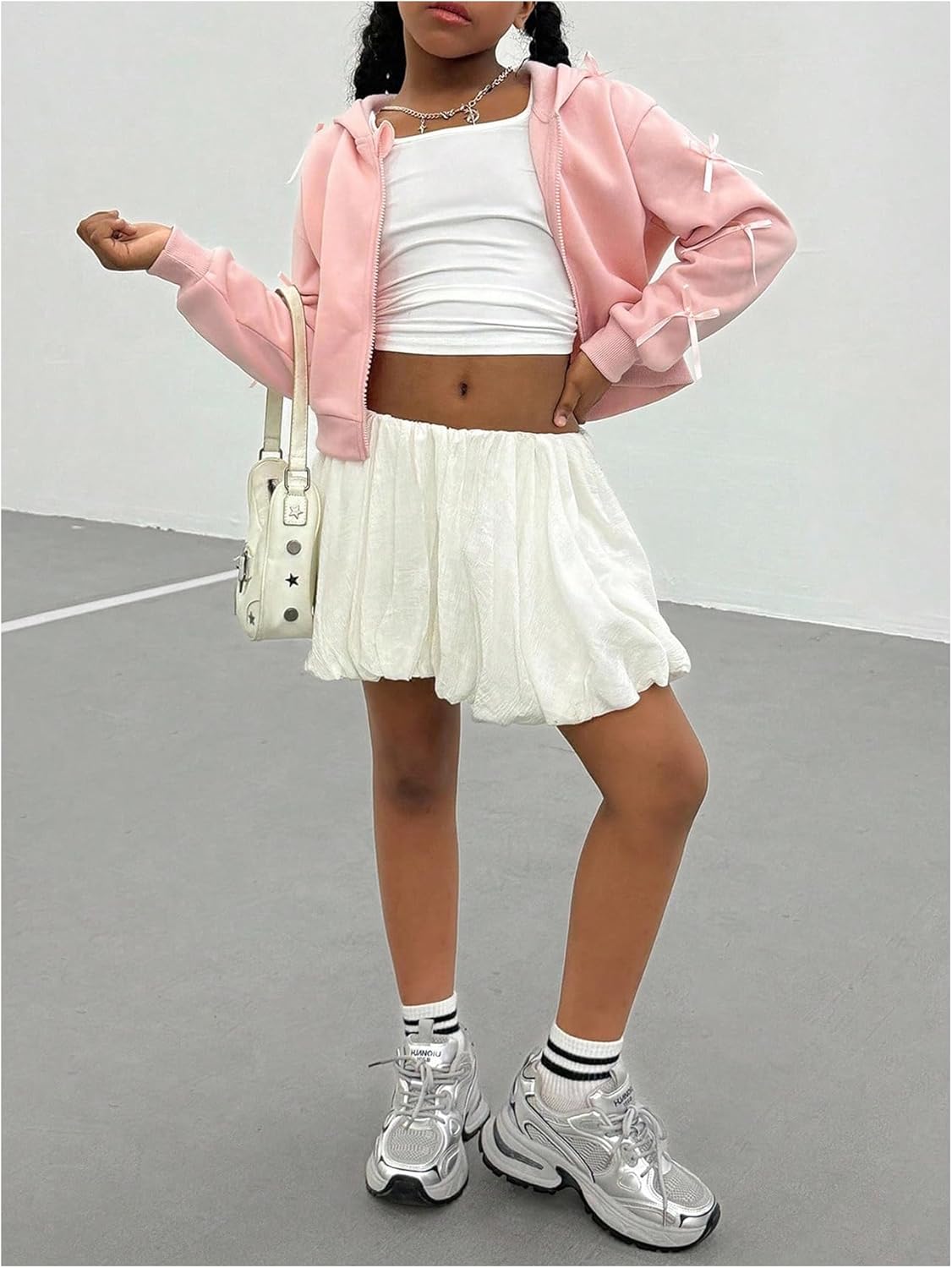 Verdusa Girls Zip Up Hoodie Long Sleeve Jacket Bow Outfits Hoodies Fleece Jacket Tween Girls Trendy Clothes - Image 3