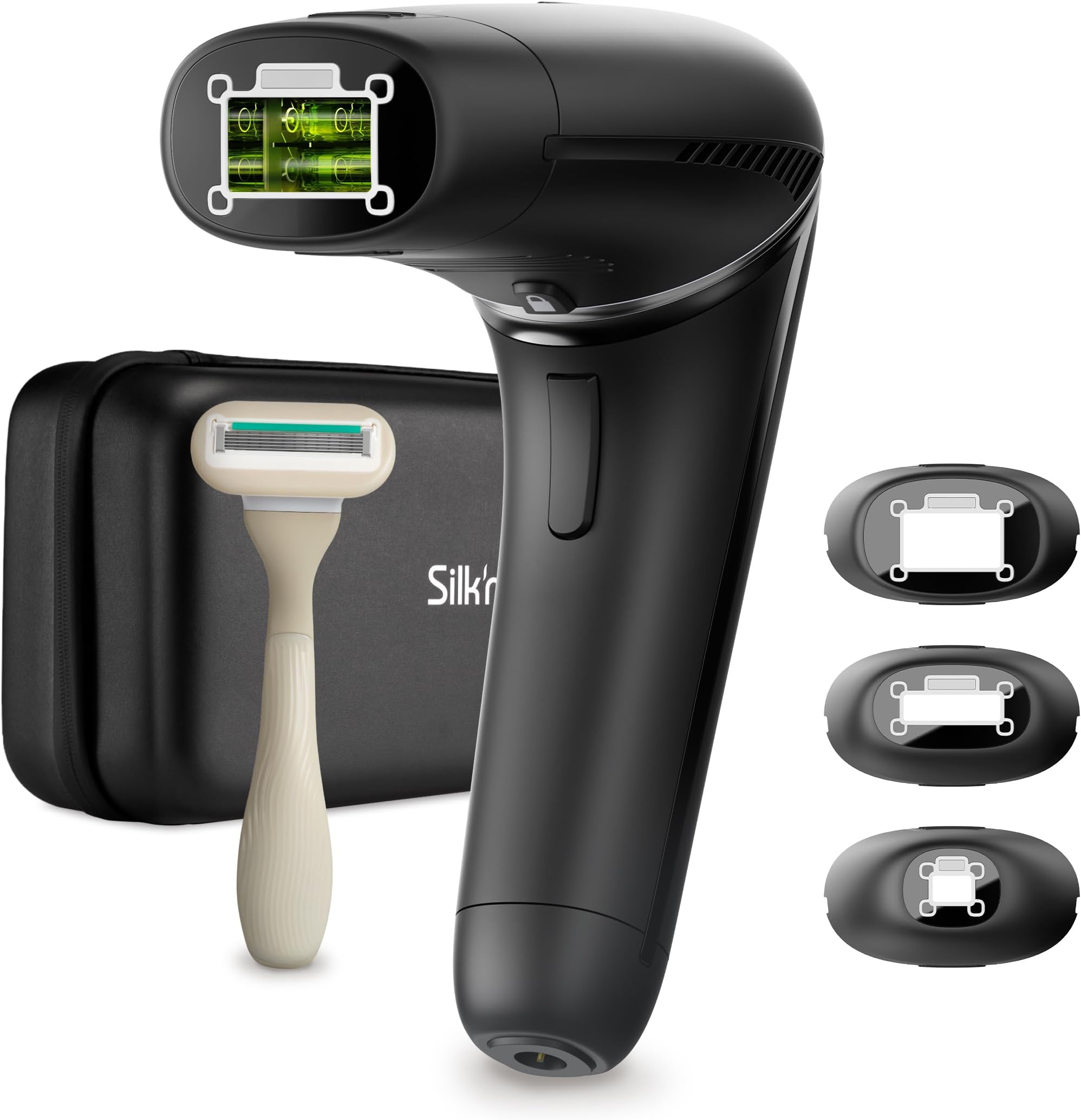Silk'n Hair Remover for Women and Men - Silk'n 7 - IPL Hair Removal Device - Rotatable Head, 3 Attachments, and Razor - For Face, Bikini Line, and Body - Suitable for All Skin Tones - Black