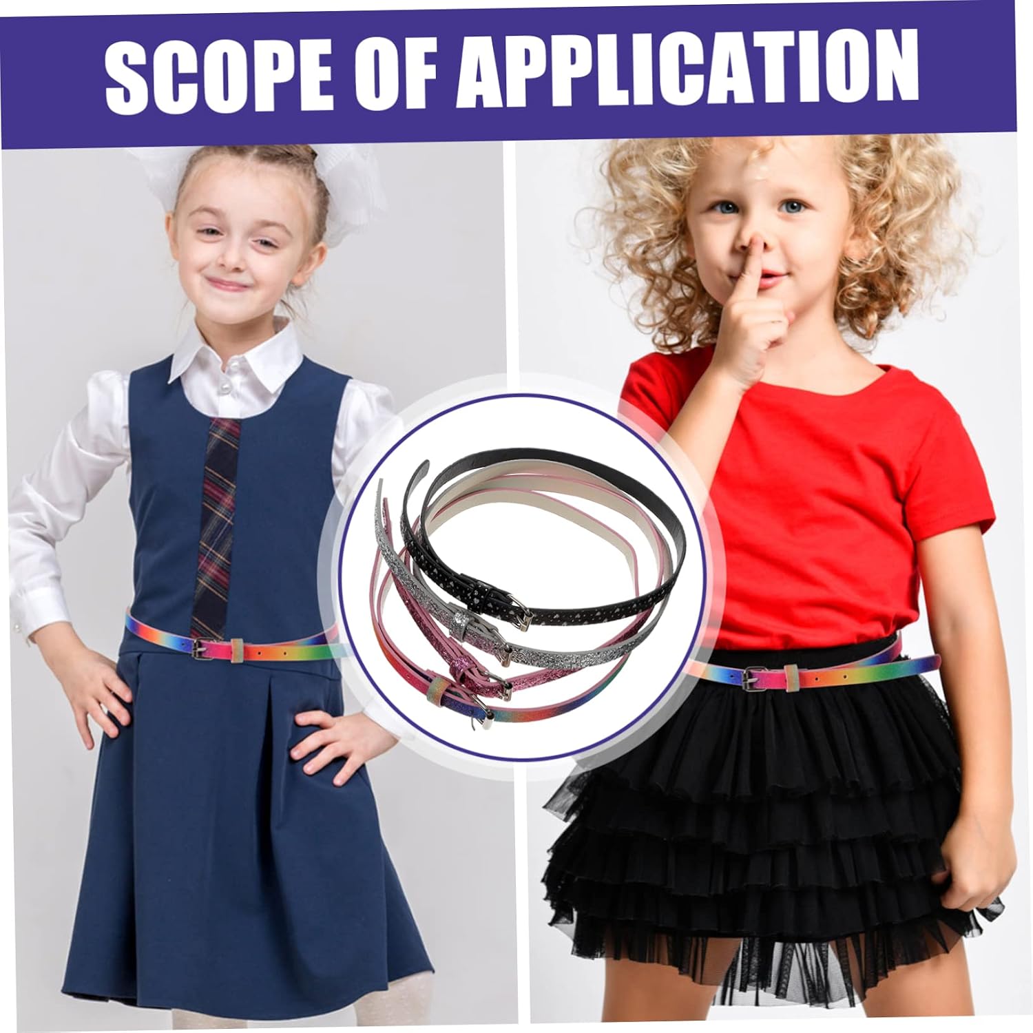 Didiseaon 4pcs Boy Girl Sparkly Belts Faux Leather Strap for Jeans School Uniforms Heart Shaped Glitter Design Rainbow