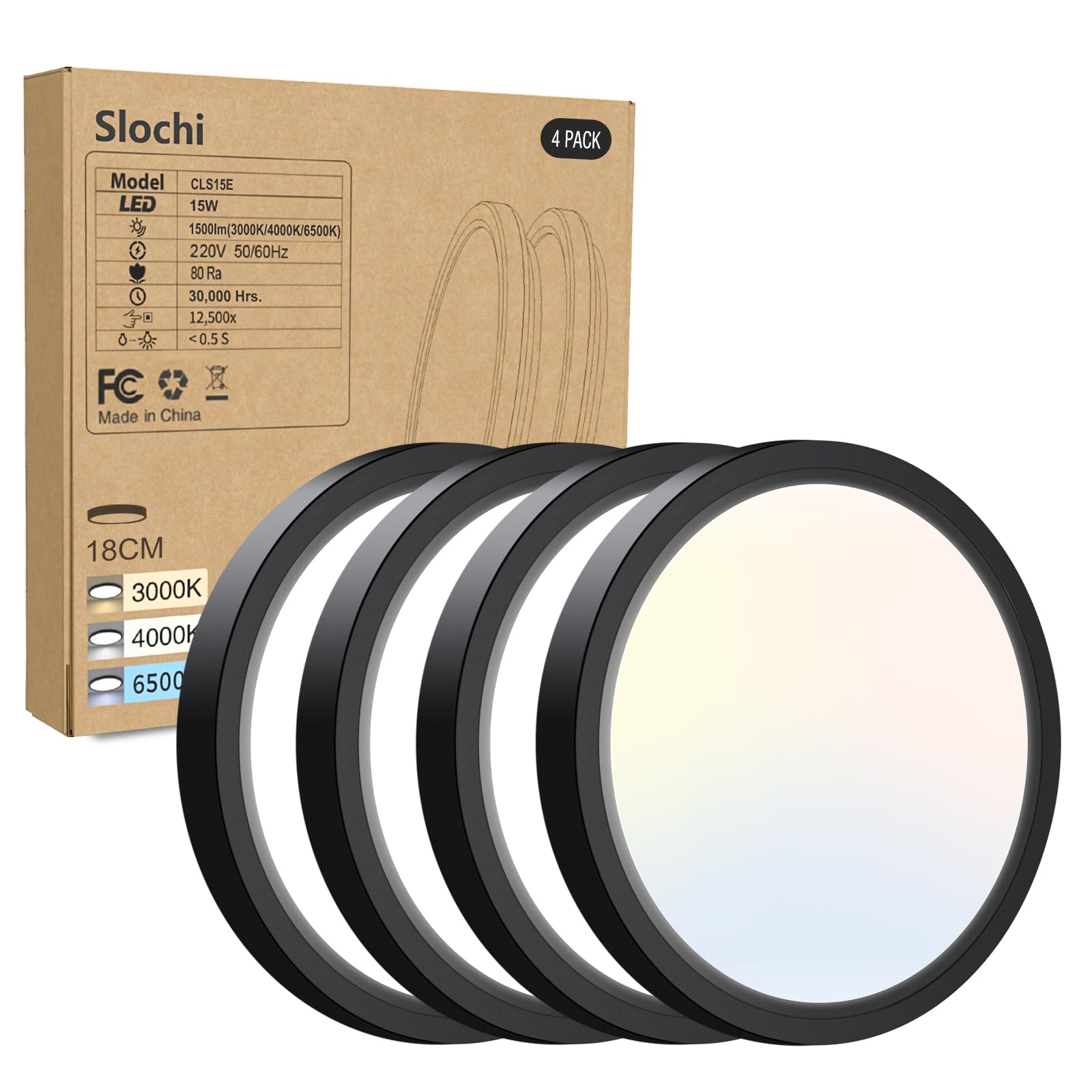 slochi 4Pack Bathroom Light, 3000K/4000K/6500K 3 Color Temperature, Waterproof IP44, Small, Round, Modern