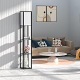 Omdekor Lampadaire en bois avec Étagère, 1,6 m Lampadaire à Trois Températures de Couleur avec Ampoules E27 3000K-5000K, Lumière Décoration pour Chambre Salon Bureau Café Hôtel - 2