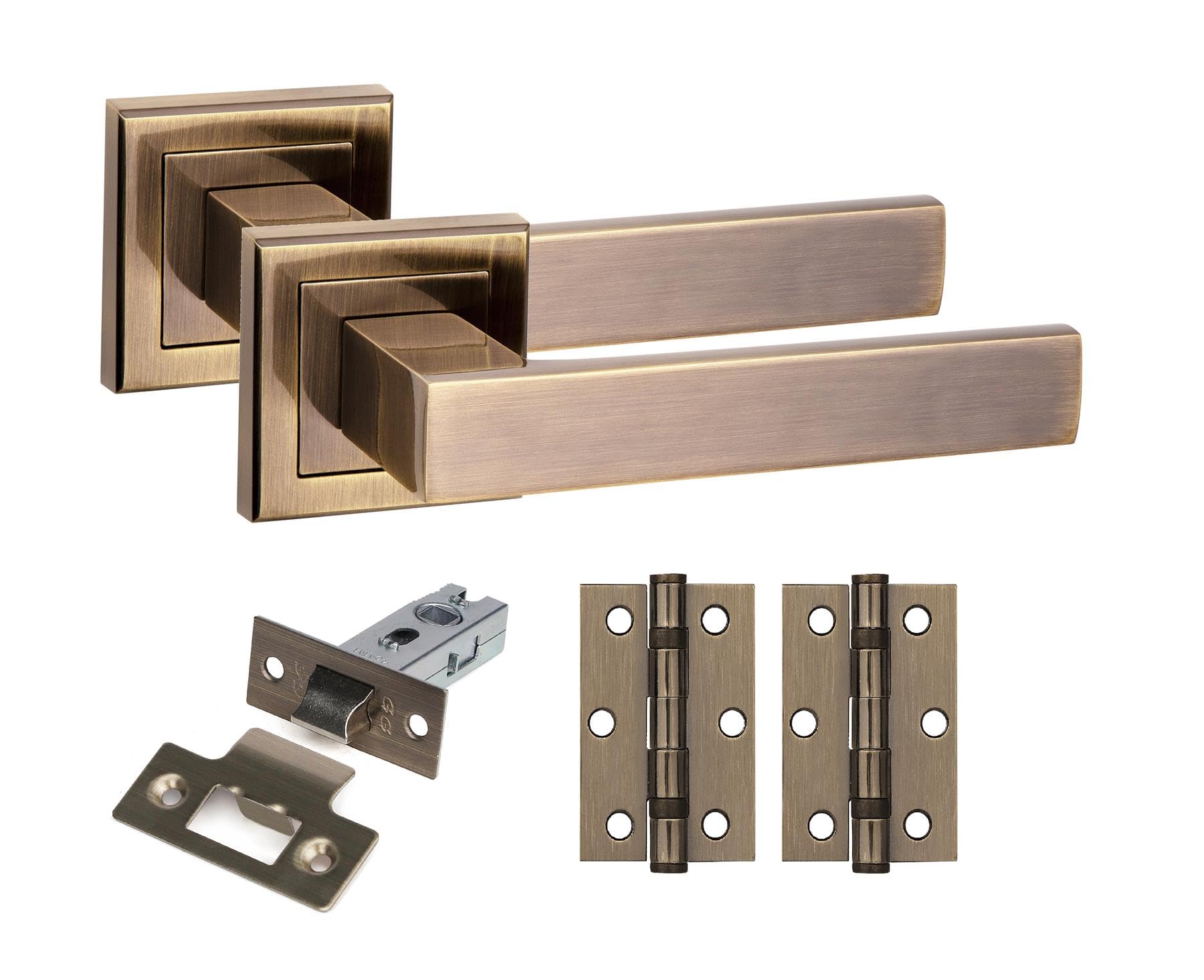 Golden Grace Antique Brass 1 Set Delta Design Square Rose Door Handles With Latch And Ball Bearing Hinges Finish