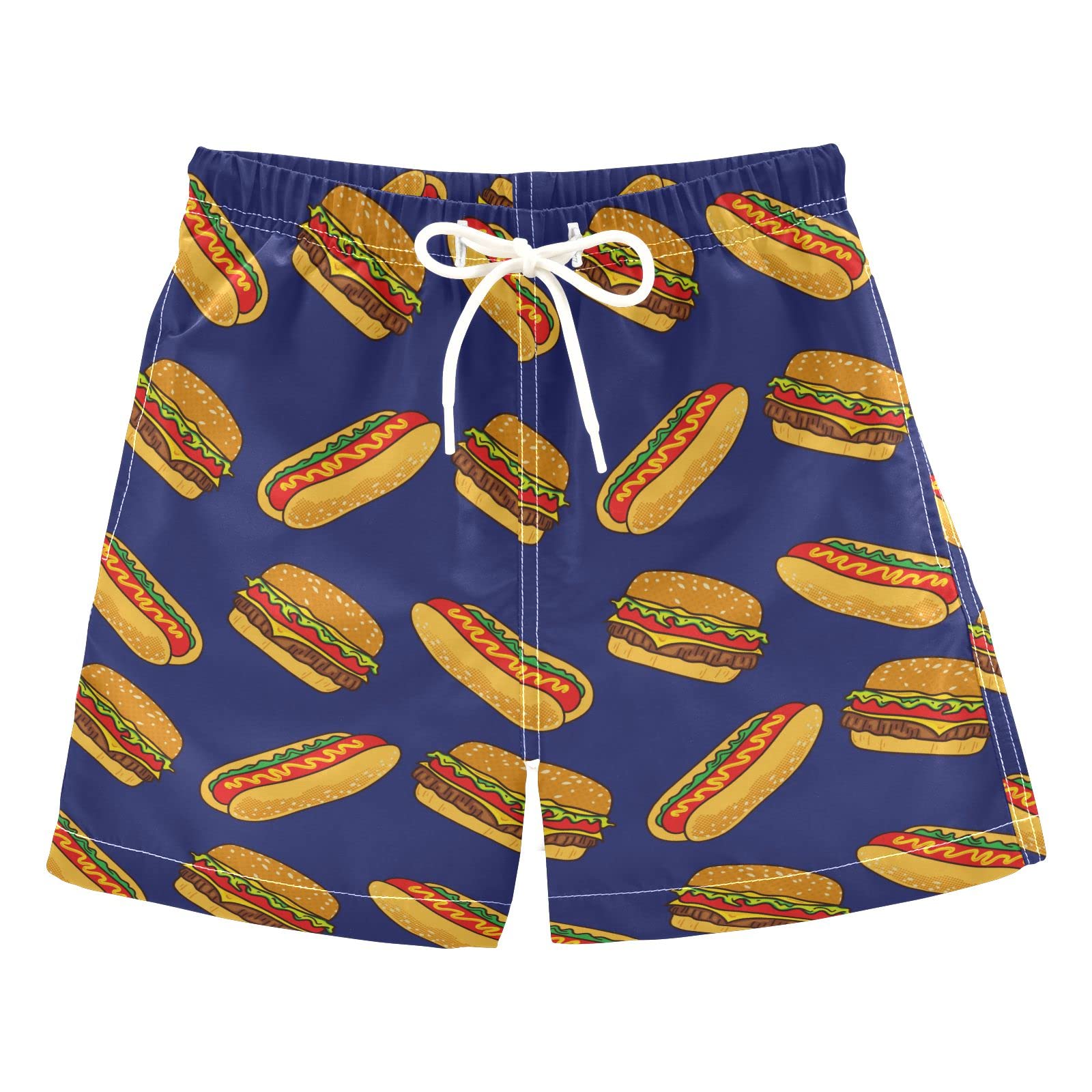 Hot Dog Hamburgers Boys Swim Trunks Toddler Boy Swim Board Shorts Swimwear Kids Beach Swimsuit Bathing Suits Multi