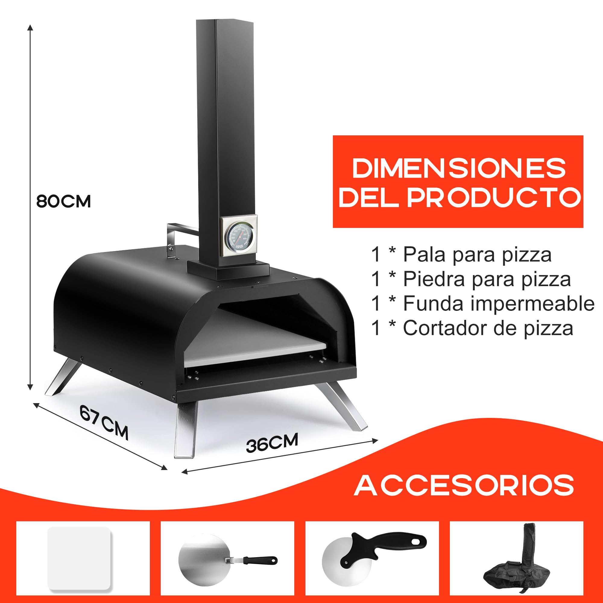 Karinear Horno para pizza Pellet, horno para pizza al aire libre con piedra para pizza, accesorios, pellets de madera Horno para pizza al aire libre de 12 pulgadas para jardín, exteriores, camping